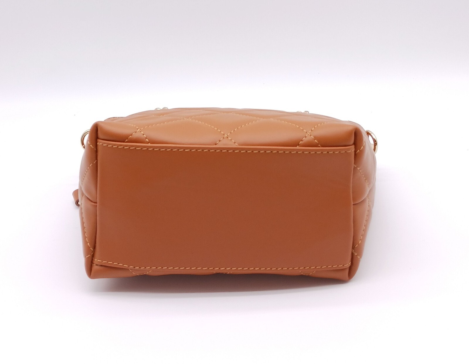 Italian Genuine Leather Small Quilted Tote Crossbody – Made In Italy – Cognac
