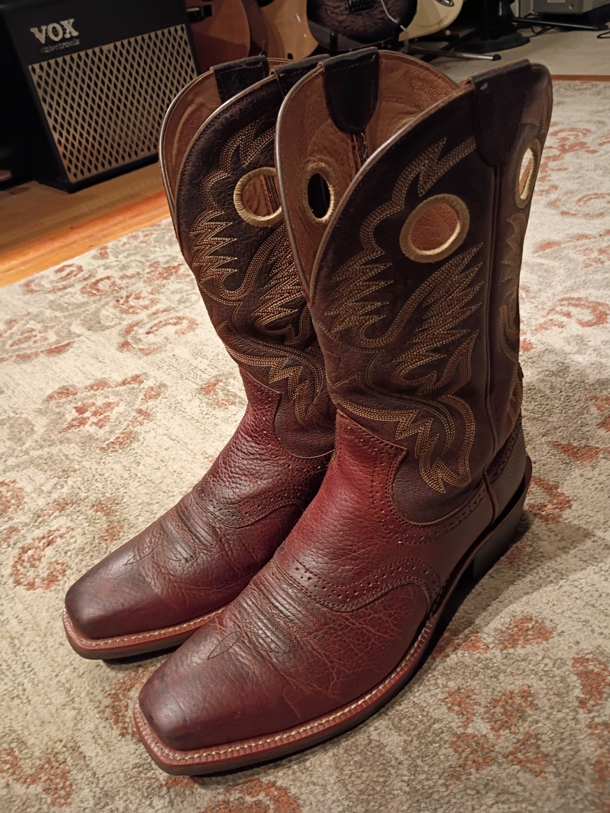 ARIAT ROUGHSTOCK BROWN BULLHIDE LEATHER SQUARE TOE COWBOY BOOTS #34824 MEN’S 13D