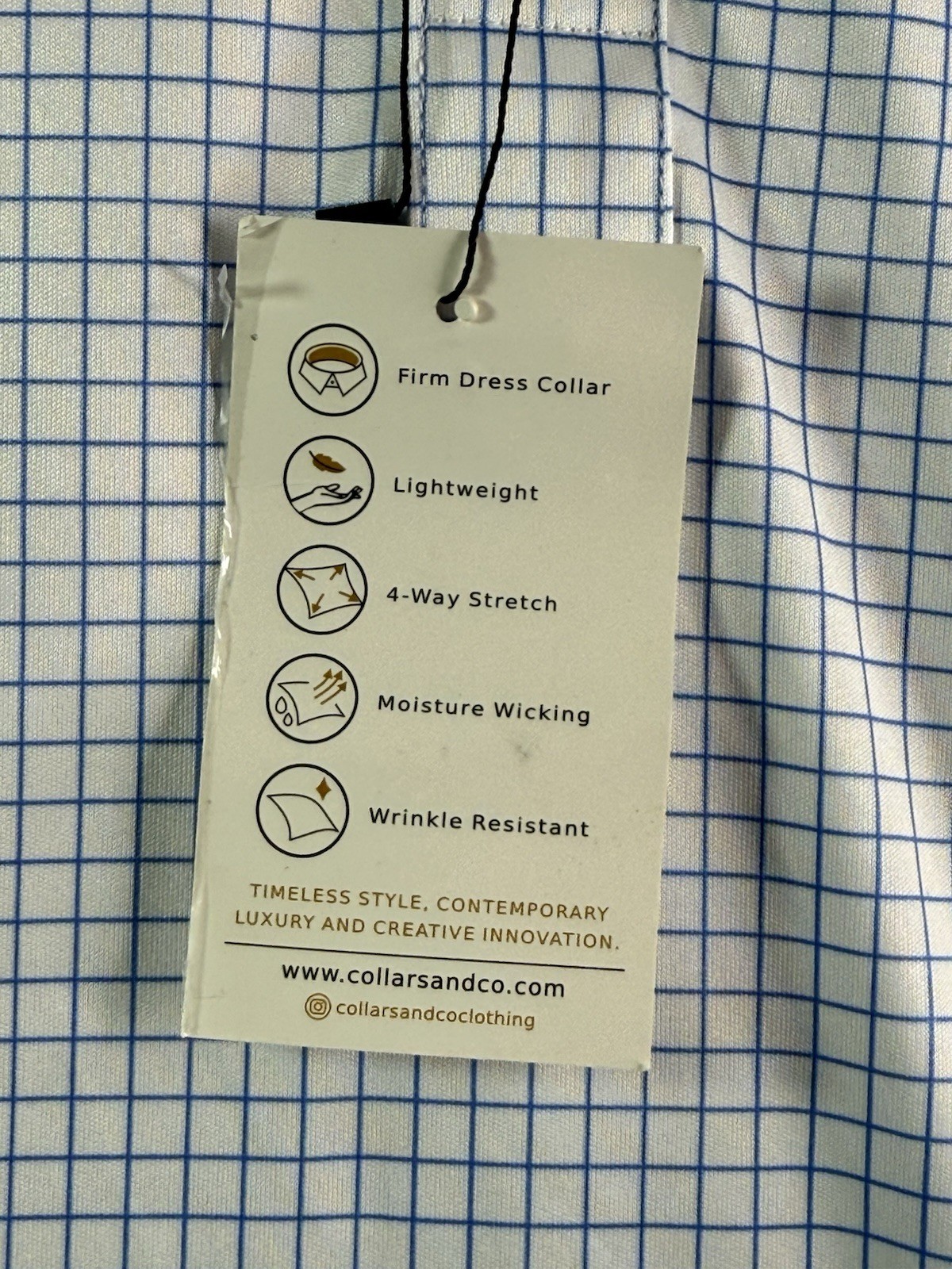 Collars & Co Polo Shirt Mens Large Relaxed Blue & White Check Dress Collar NWT
