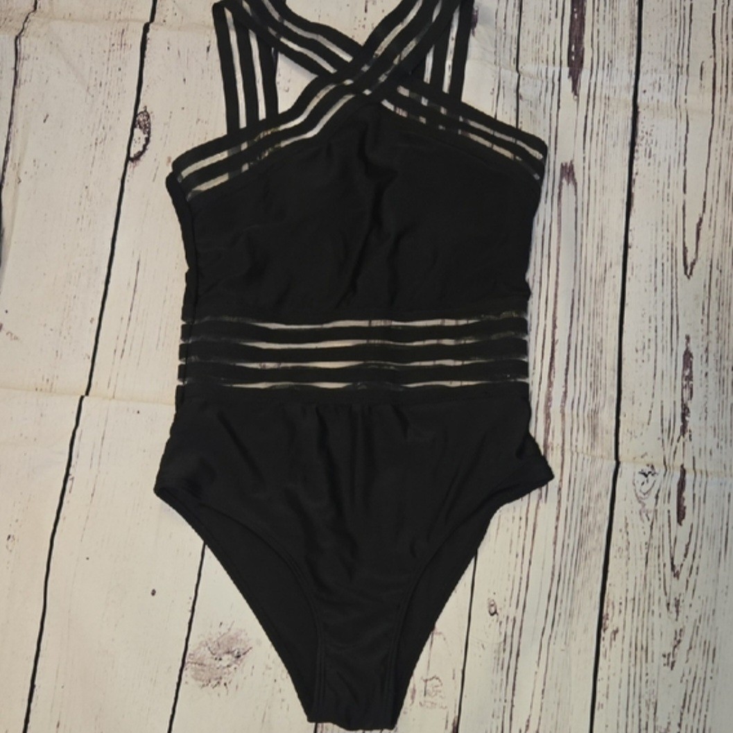 *Womens One Piece Swimsuits Front Crossover Swimwear Hollow Bathing Suits M