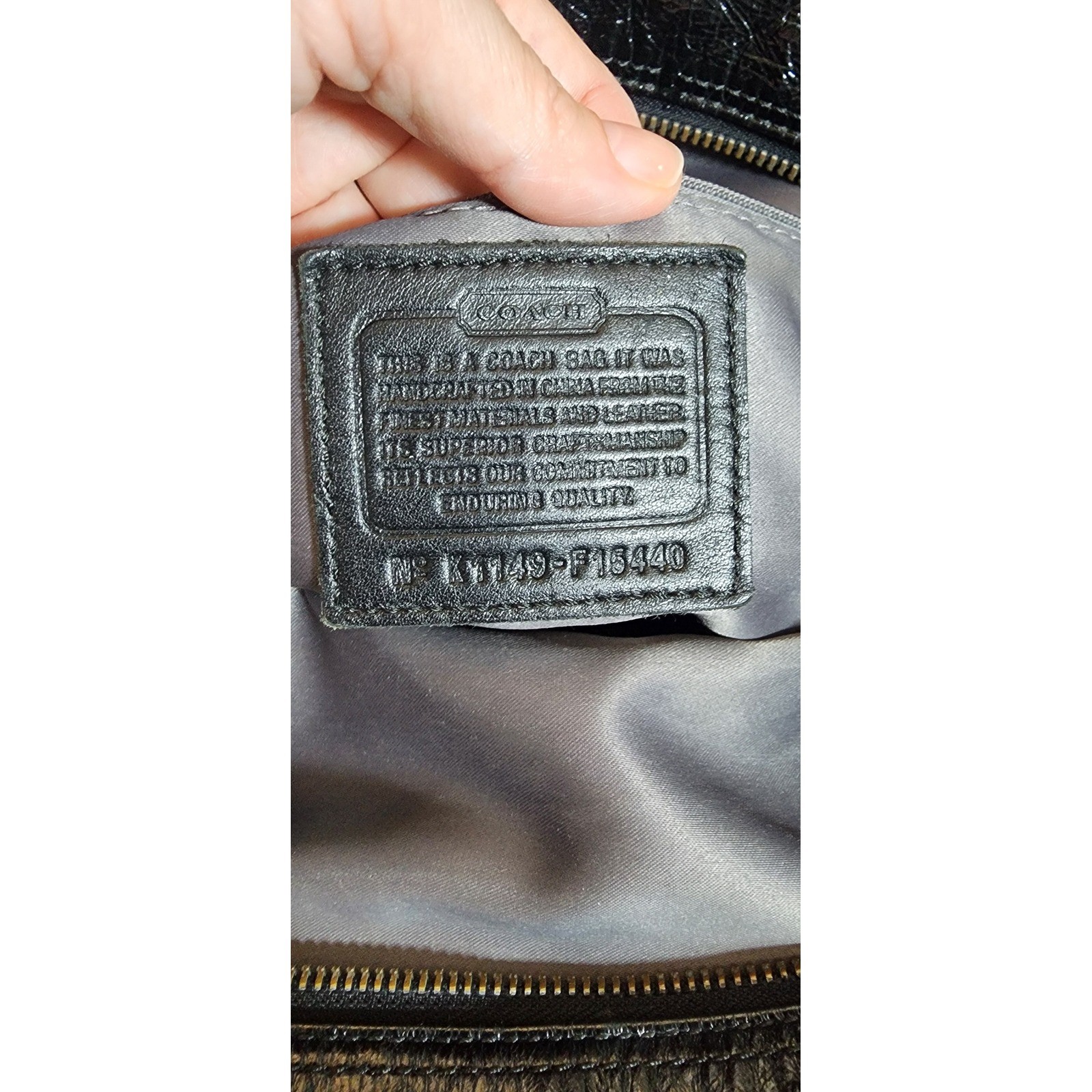 Coach Ashley Signature Satchel Black Grey Jacquard Patent Leather Bag F15440