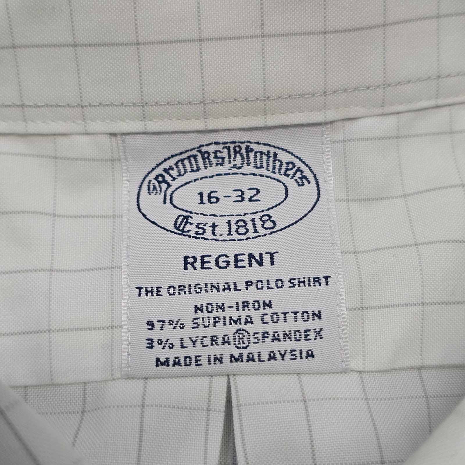 Brooks Brothers Regent Dress Shirt Mens Large 16-32 White Check Non Iron EUC!