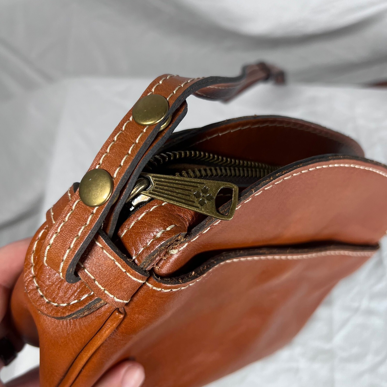 Osgoode Marley Brown Leather Double Zip Organizer Crossbody Bag