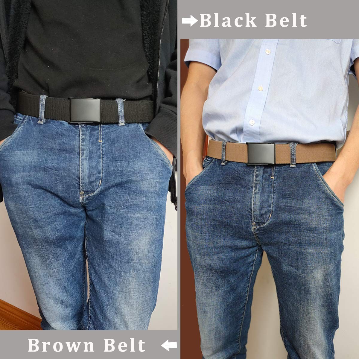 2 Pack Nylon Elastic Stretch Belt Men Casual Golf Belt Adjustable Military Me…