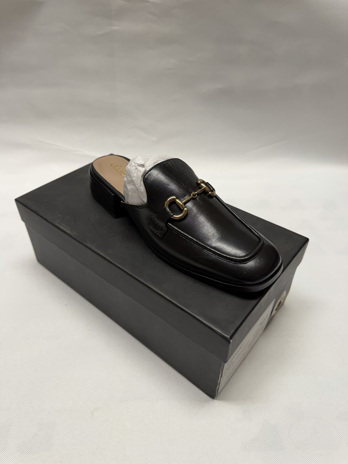 Saint & G Women’s Black Leather Loafer Flat Mule Slip-On Buckle US 7