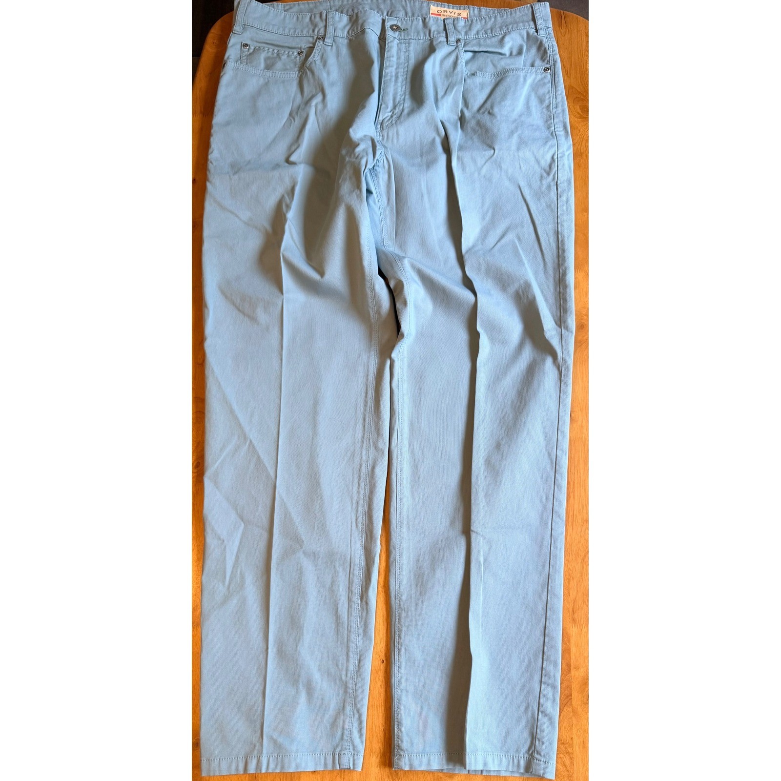 Orvis Mens Light Blue Fine Wale Corduroy Five Pocket Pants 38×32 Straight Leg