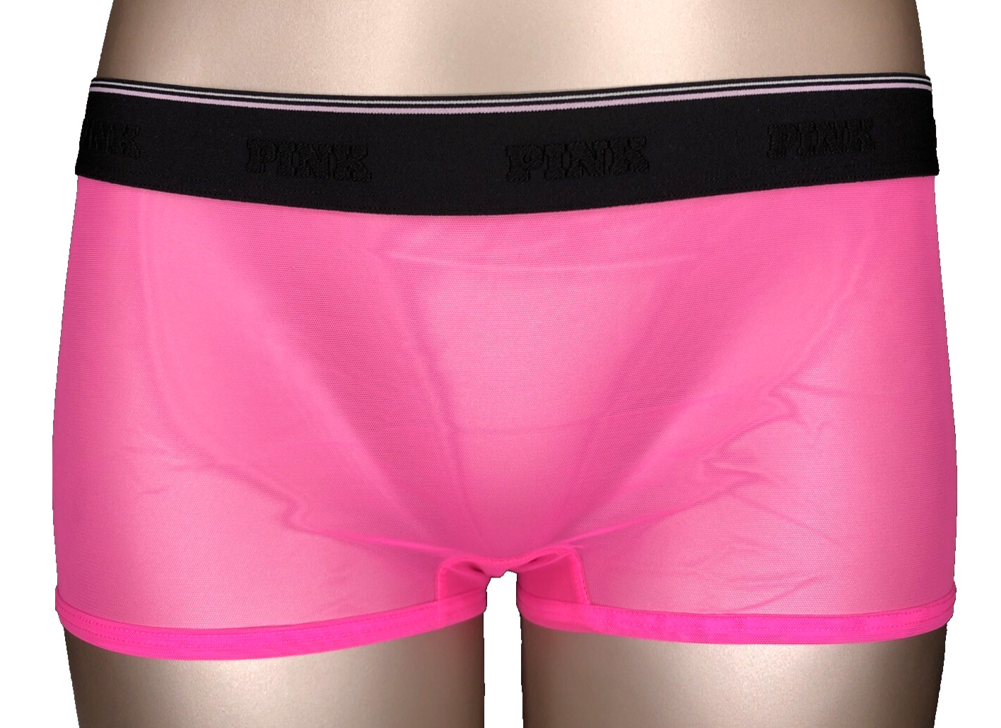 Victoria’s Secret PINK NWT Small Pink Sheer Mesh Boyshort Panty Logo Sexy