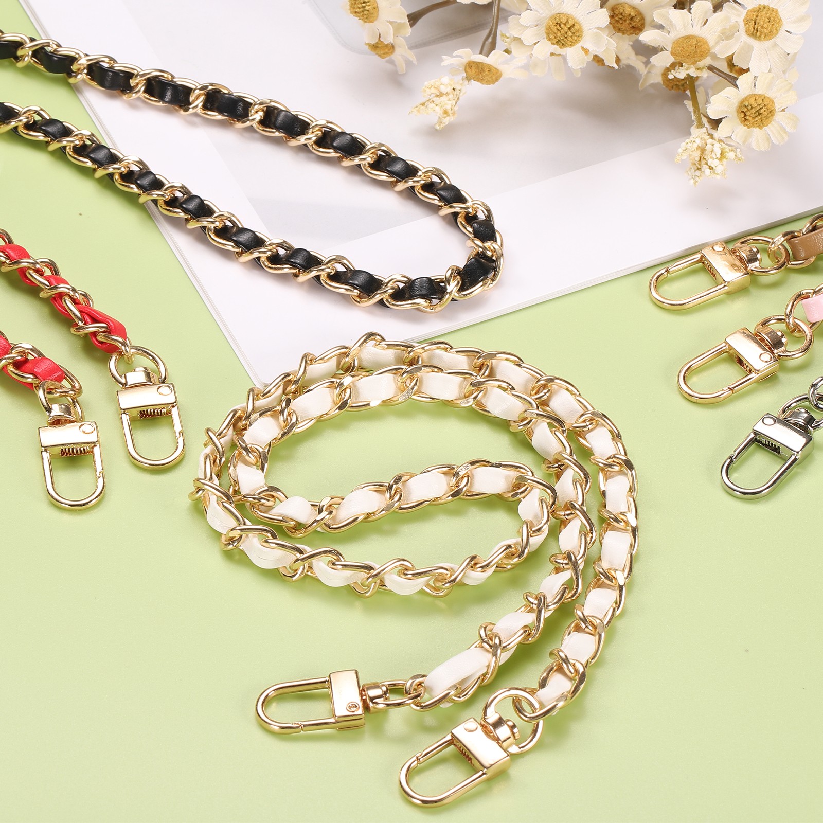 2Pcs 12″ & 24″ Purse Chain Strap with Buckle for Bags Black Gold