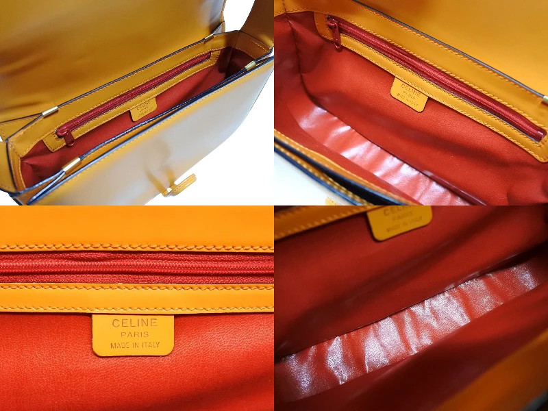 CELINE Shoulder Bag Handbag MC96 Made in Italy Leather Orange Gold Hardware