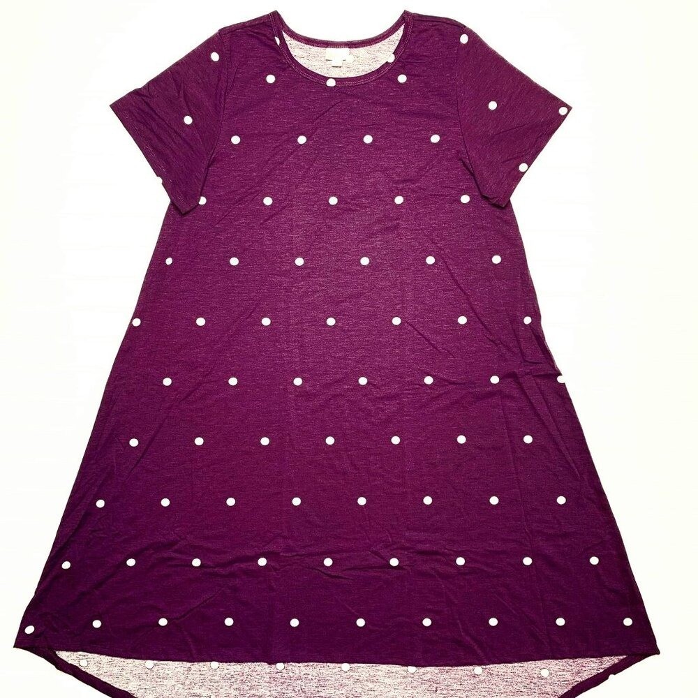 NEW LuLaRoe Carly L Red White Polka Dot Swing Dress High Low Flowy NWT
