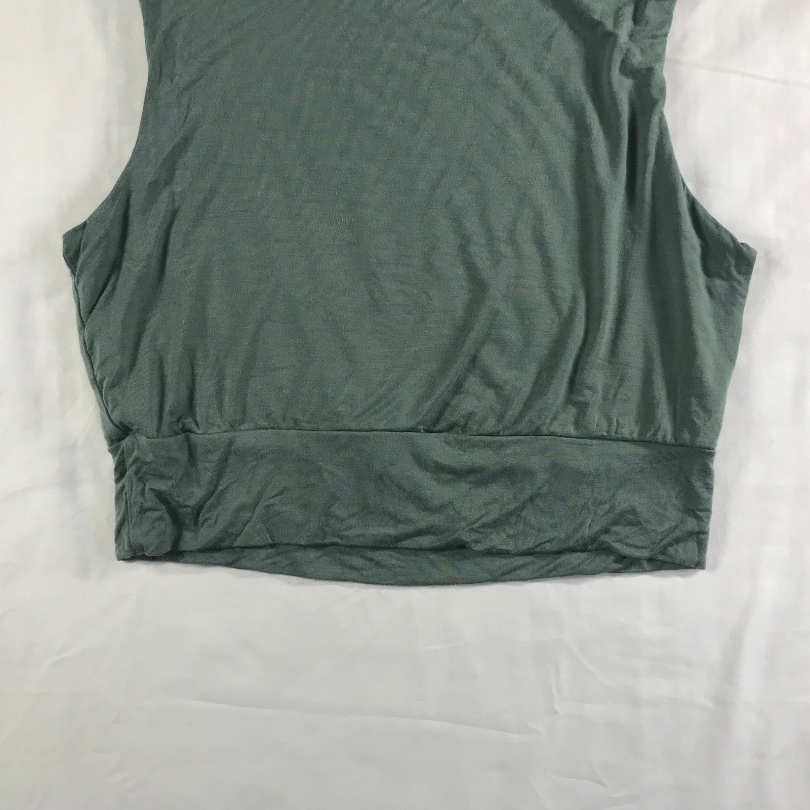 Sozy Sage Green Modal Blend Sleeveless Crop Top Boat Neck Banded Hem Large