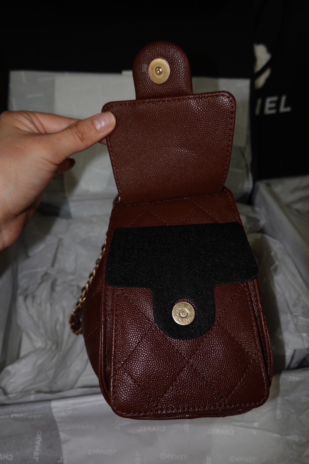 Chanel 25 Mini Dark Burgandy Cavier Gold hardware, Receipt, Orginal Box, dustbag