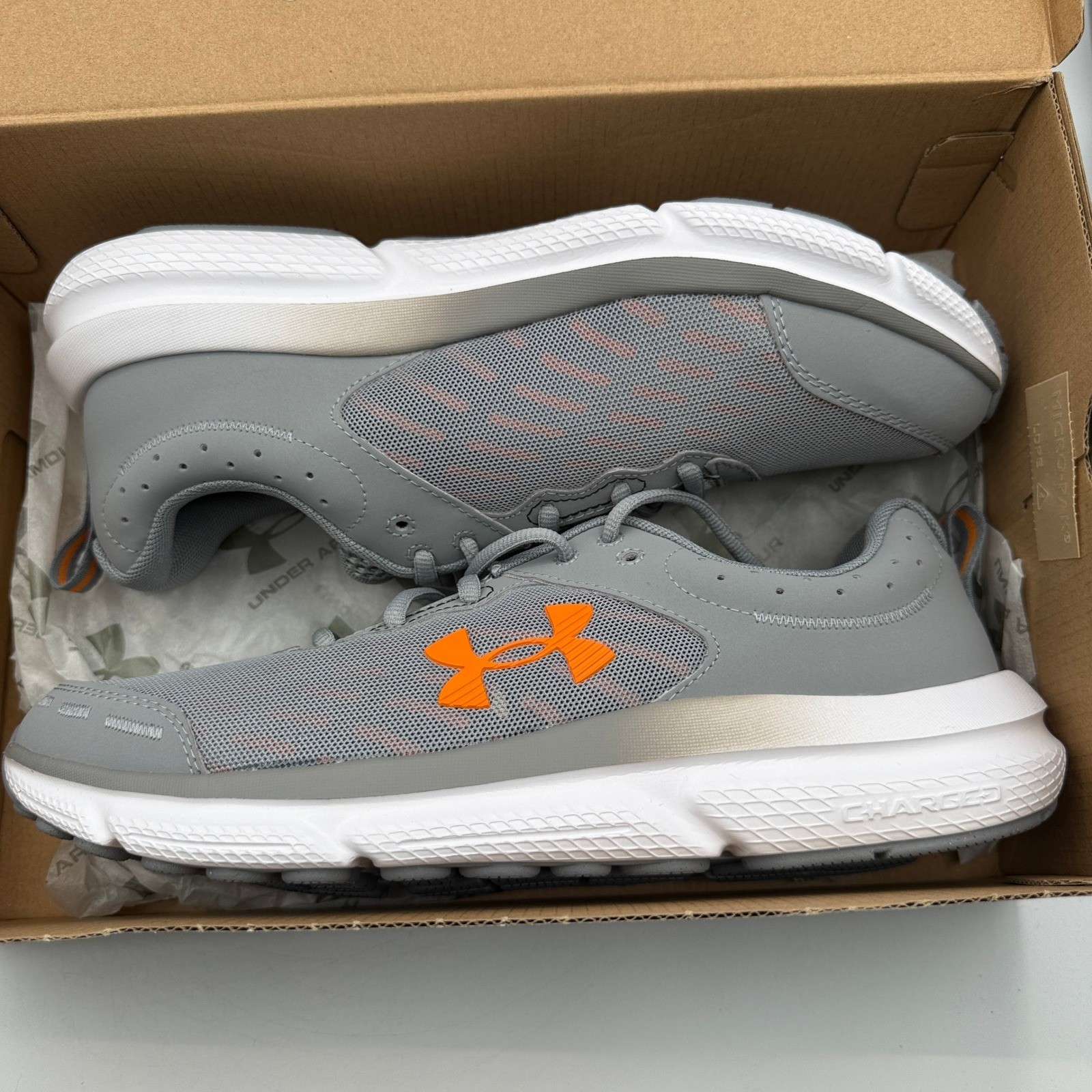 Under Armour Charged Assert 10 Mens 10.5 Gray Orange Running Shoes 3026175-105