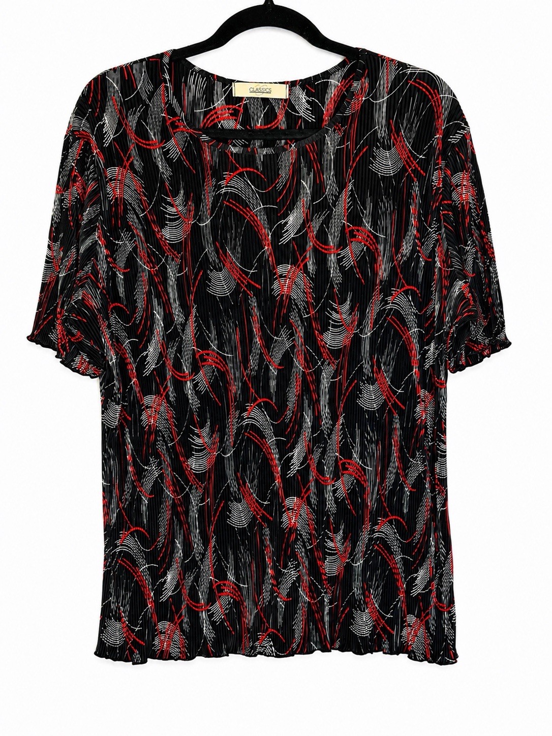 Classics Women’s Pleated Blouse Top Black Red White Abstract Print Size 20 22