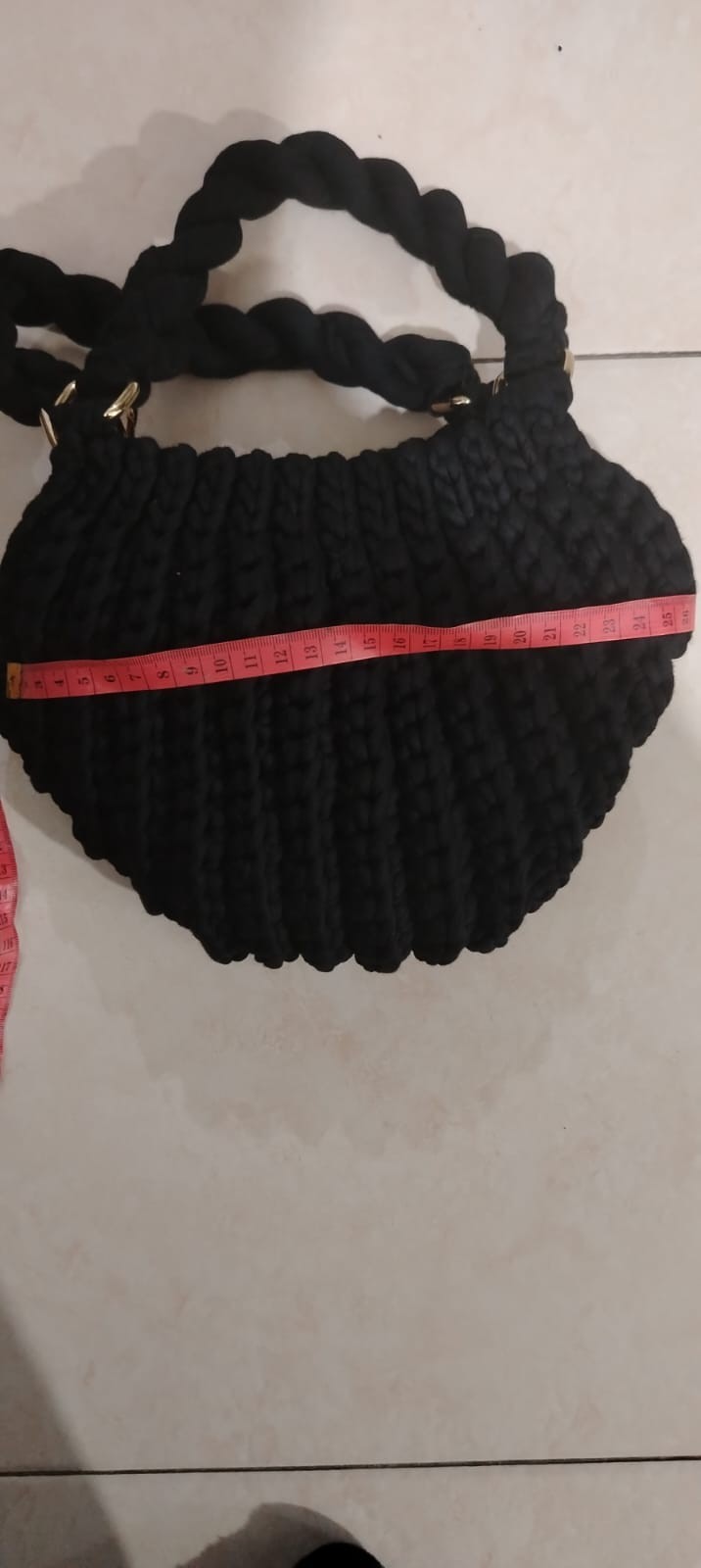 Black Handmade Crochet Purse Boho Tassel Bag Women Top Handle Knit Handbag