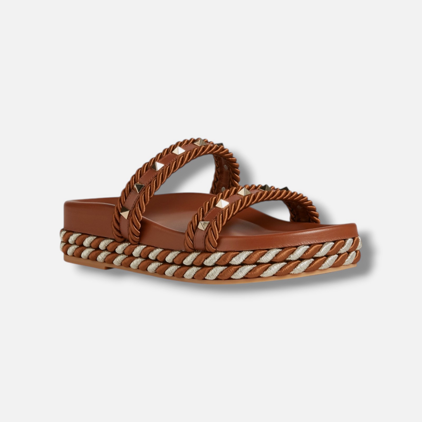 Valentino Garavani Women’s Brown Rockstud Slide Sandals Shoes Size EU:35 US:5