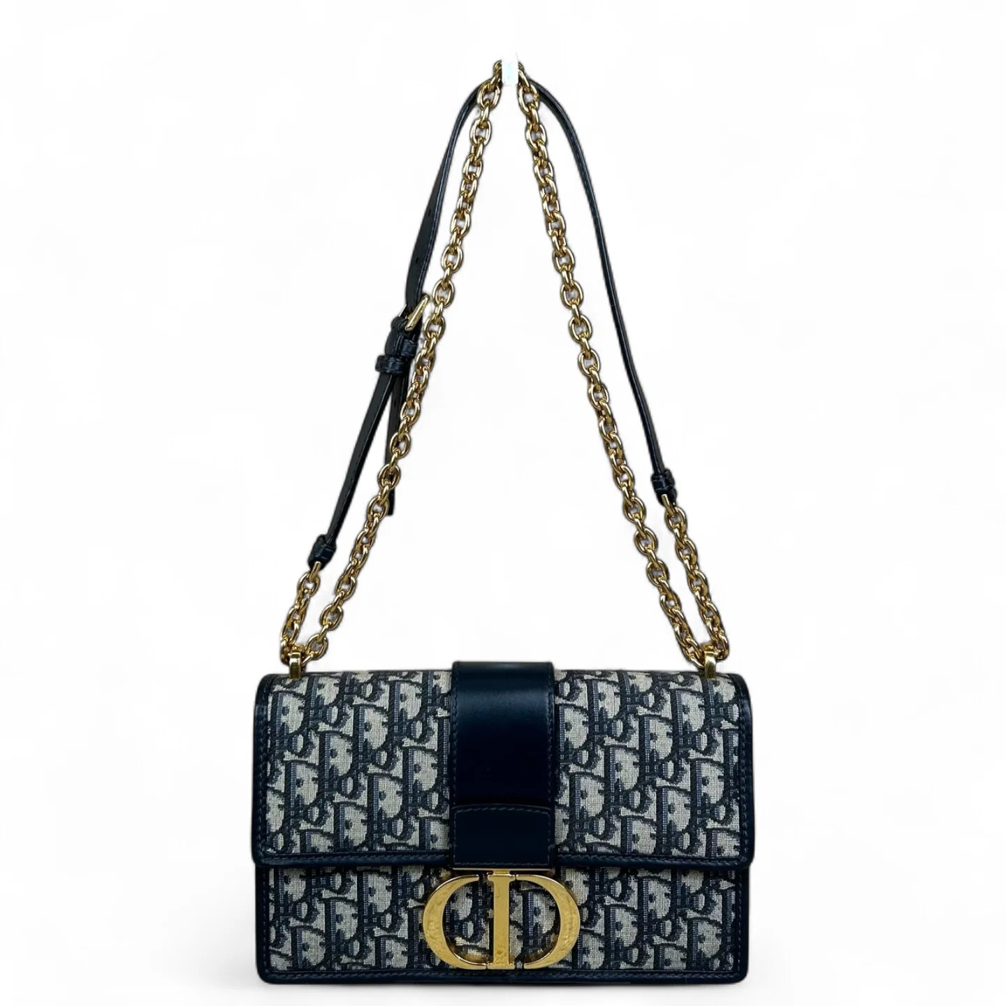 Dior 30 Montaigne Chain Flap Bag Beige Navy Black Oblique (dh072426e1r)