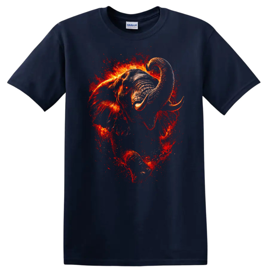 Elephant Fire Colorful Graphic T Shirt Unique Animal Design Tee