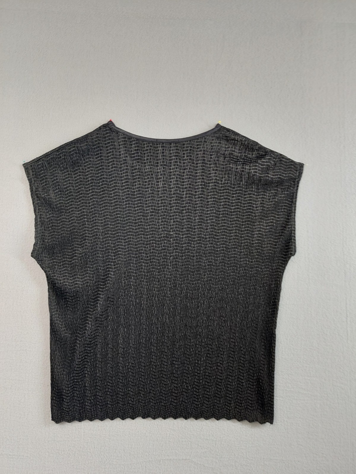 Elementz Women Blouse Top L Dark Gray Textured Knit Cap Sleeve Pullover Warm Fit
