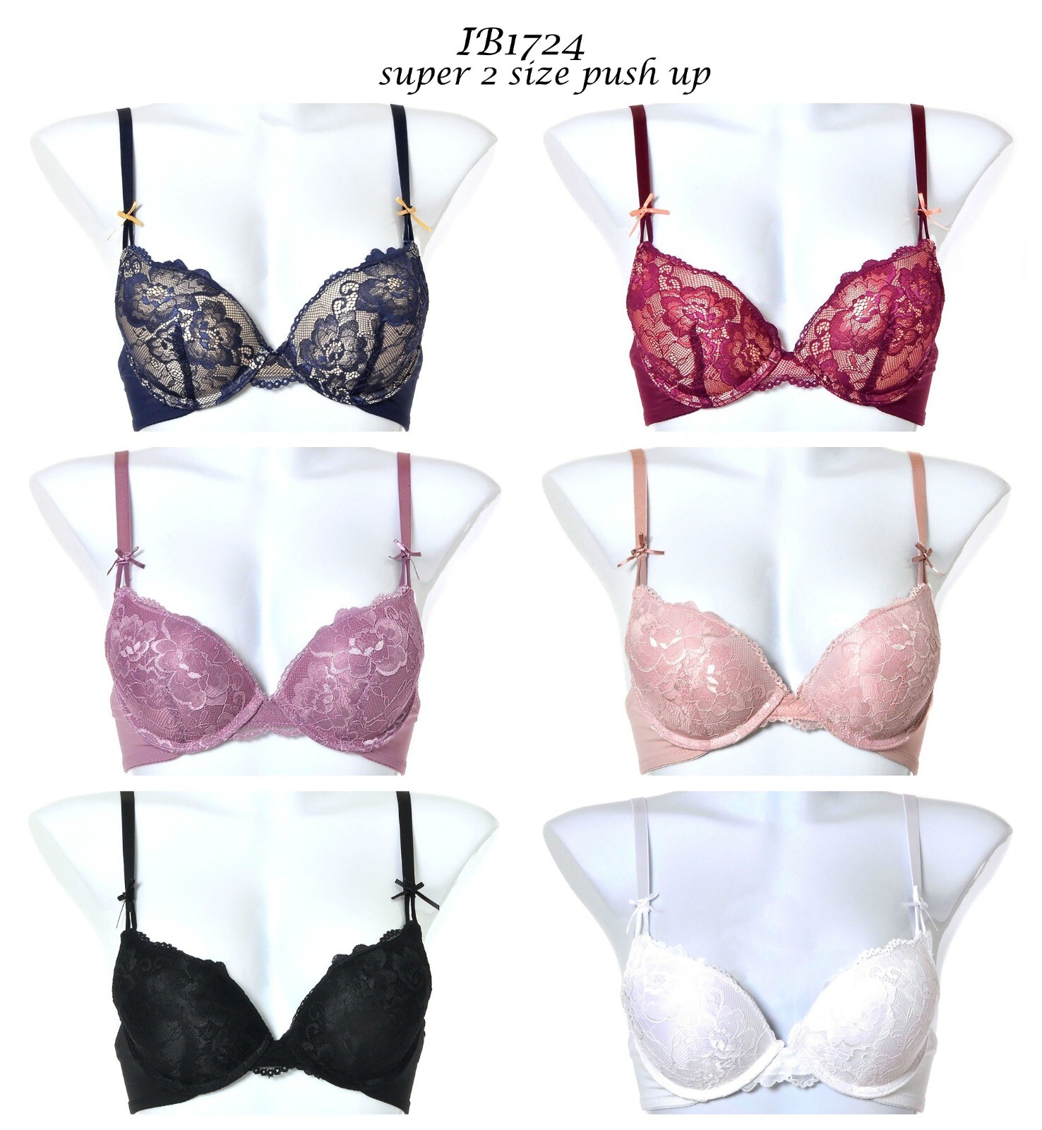 Extreme Ultimate Padding Power Lift Add 2 Cup Sizes Lace U Back Push Up Bra 1724