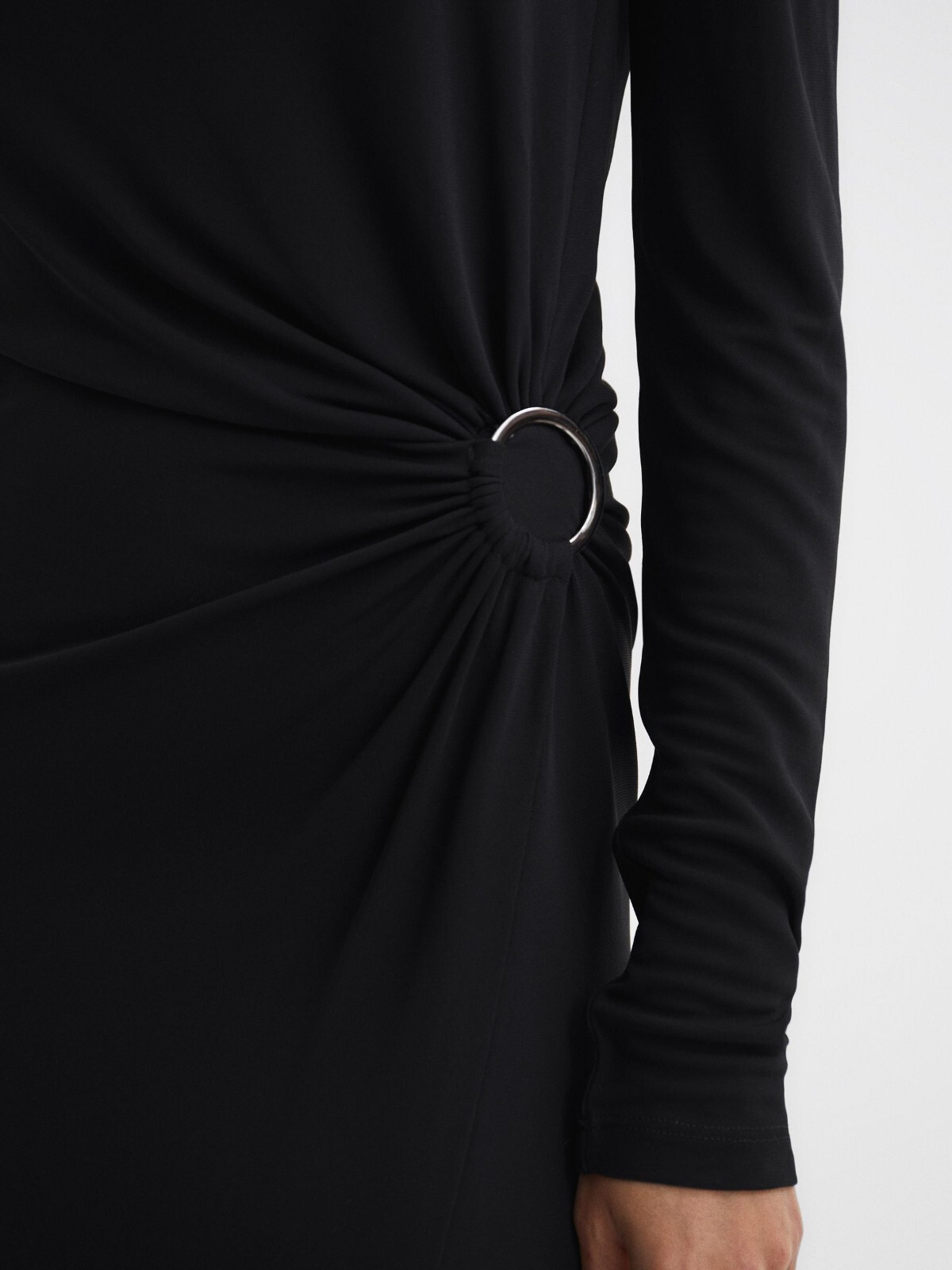 Long Sleeved One Shoulder Prom Ball Gown with Front Slit Ruched Evening Dress
