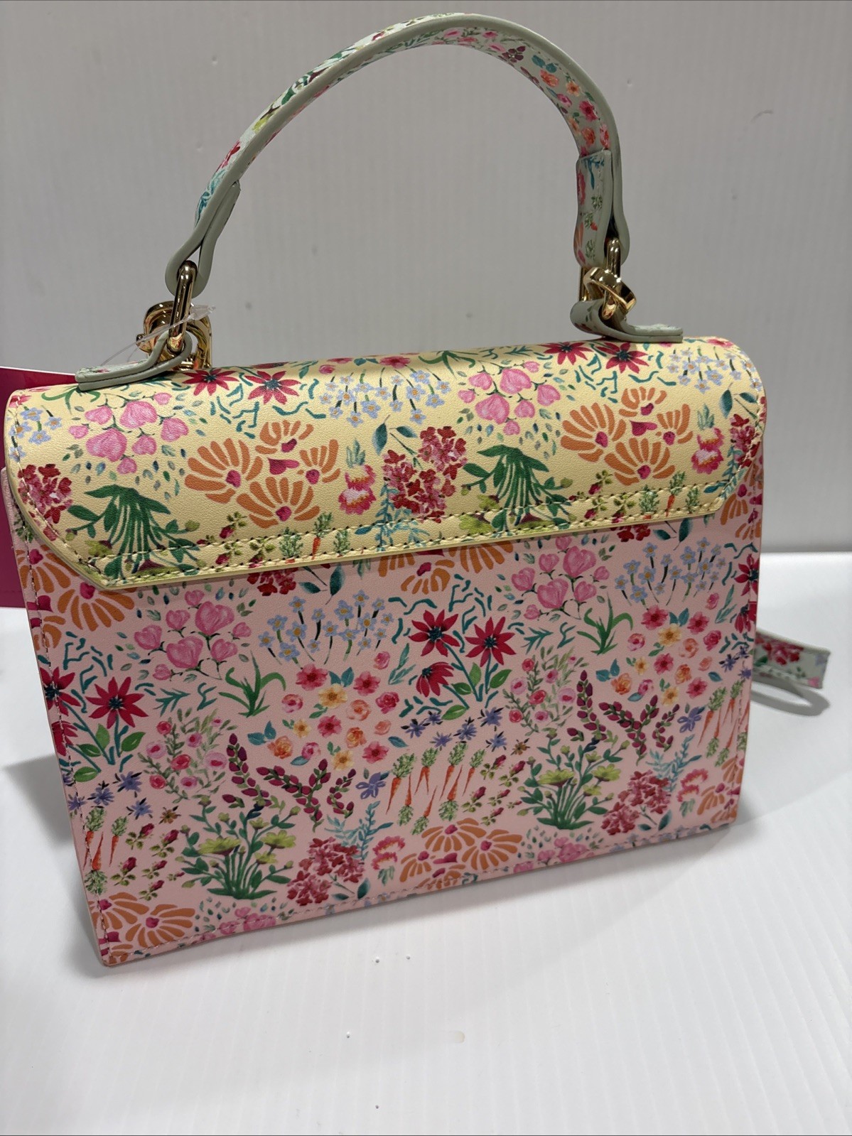 Betsey Johnson Spring Floral Yellow Bag Purse Crossbody Top Handle Basket charm