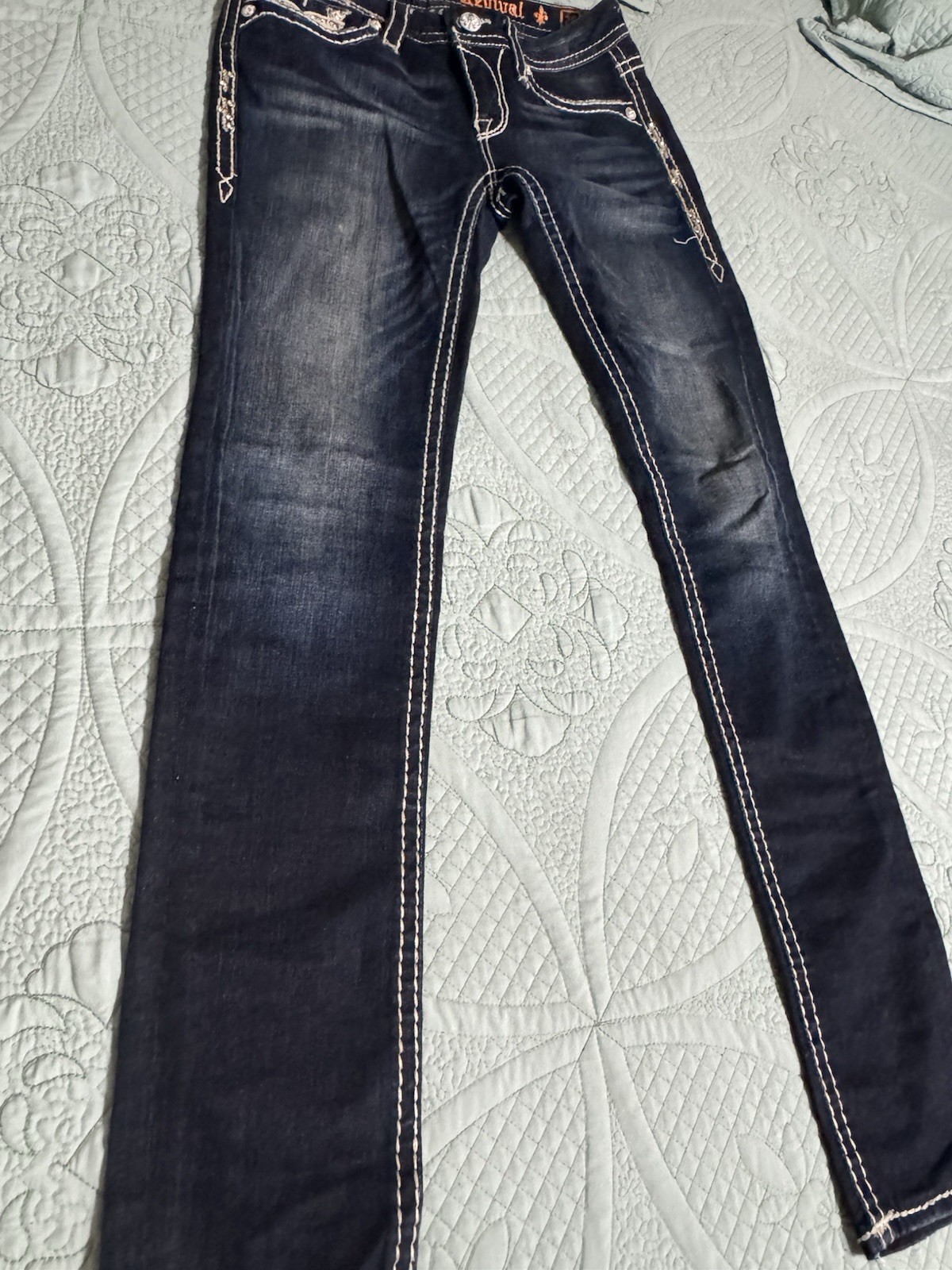 Rock Revival Men’s Blue Dark Wash Slim Fit Denim Jeans Size 29