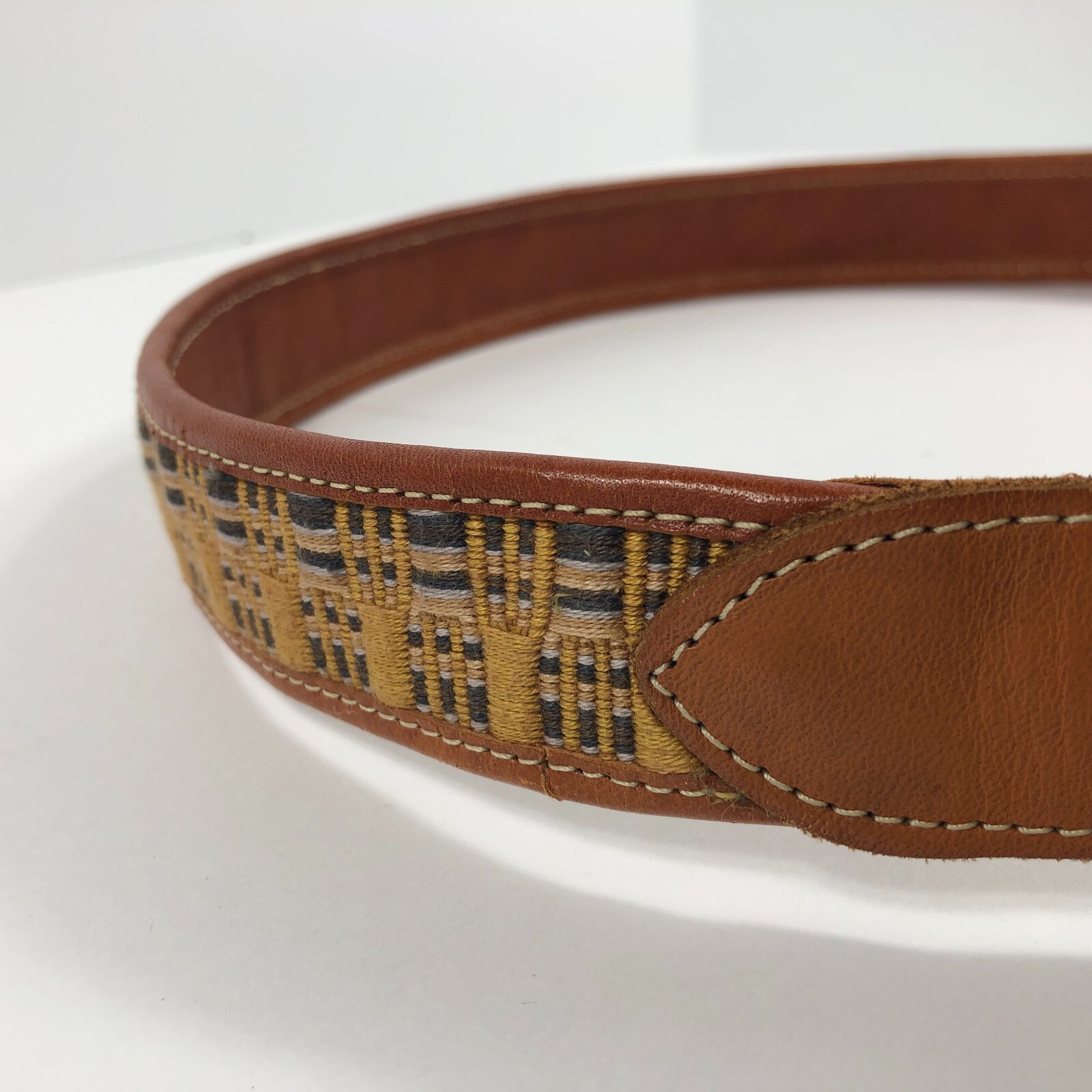 Handmade Leather Textile Belt Guatemala? Brown Boho Ethnic Unisex 30