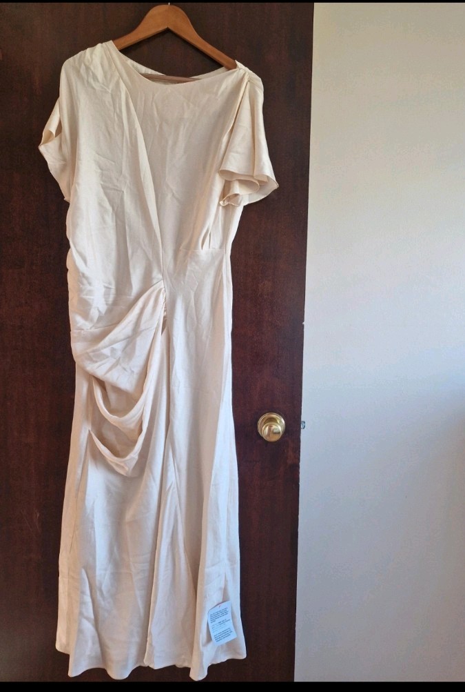 Asos Design Dress Size 16 Midi Long Cream Wedding Formal Party Summer Occasion