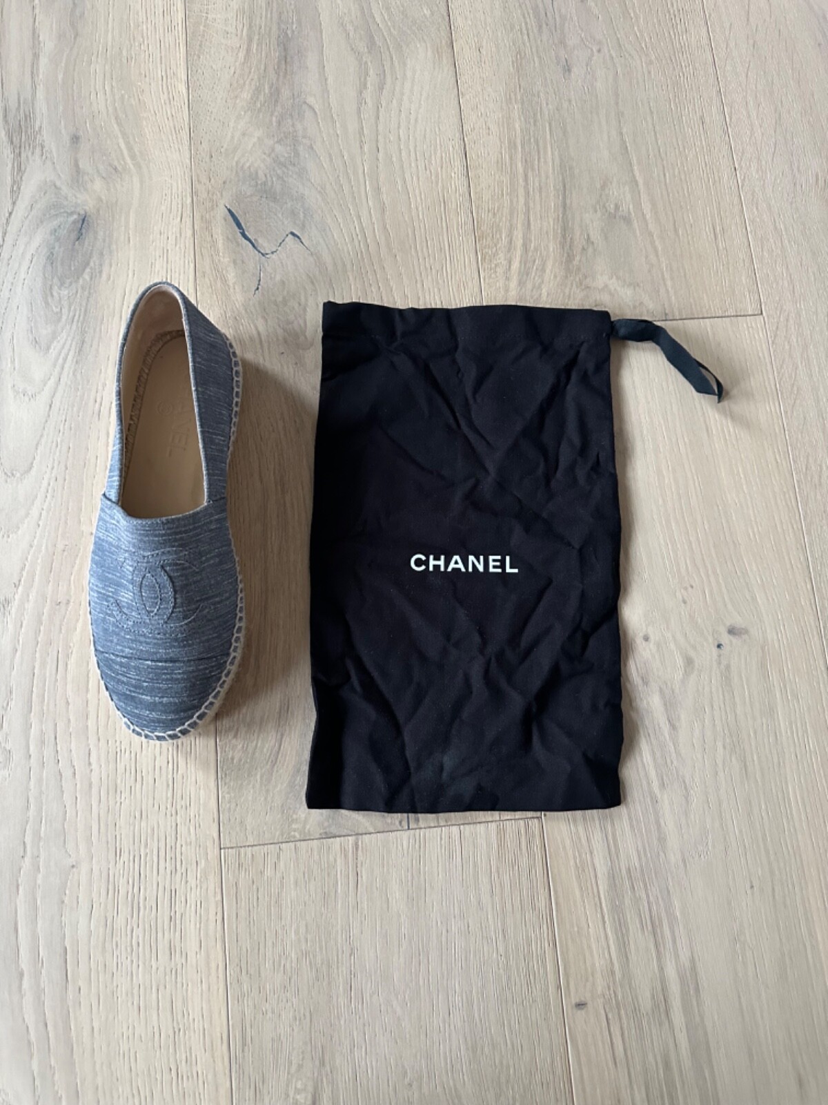 NEW AUTH CHANEL DRAWSTRING BLACK DUST BAG 4 SHOES SLG or BAG 7.75″ x 12.75″