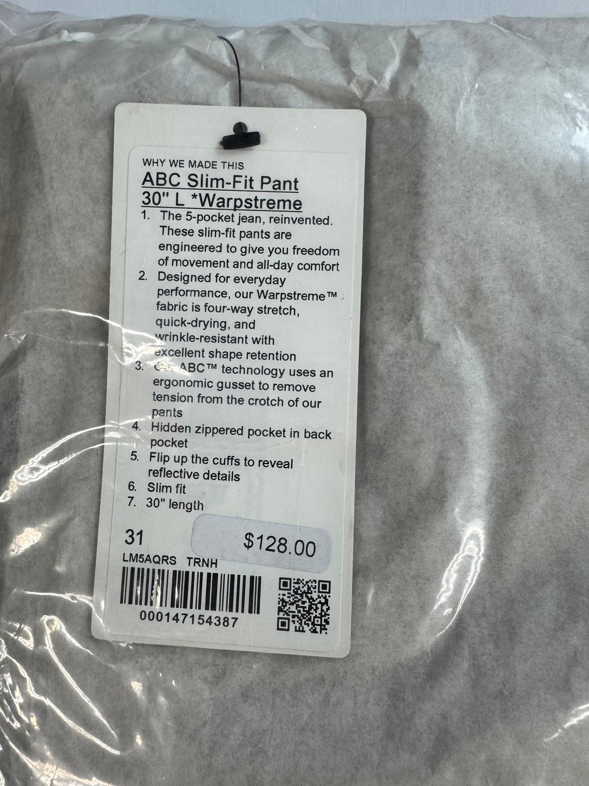 *ABC* Slim-Fit 5 Pocket Pant 30L Warpstreme By lululemon. Choose Your Size. NWT