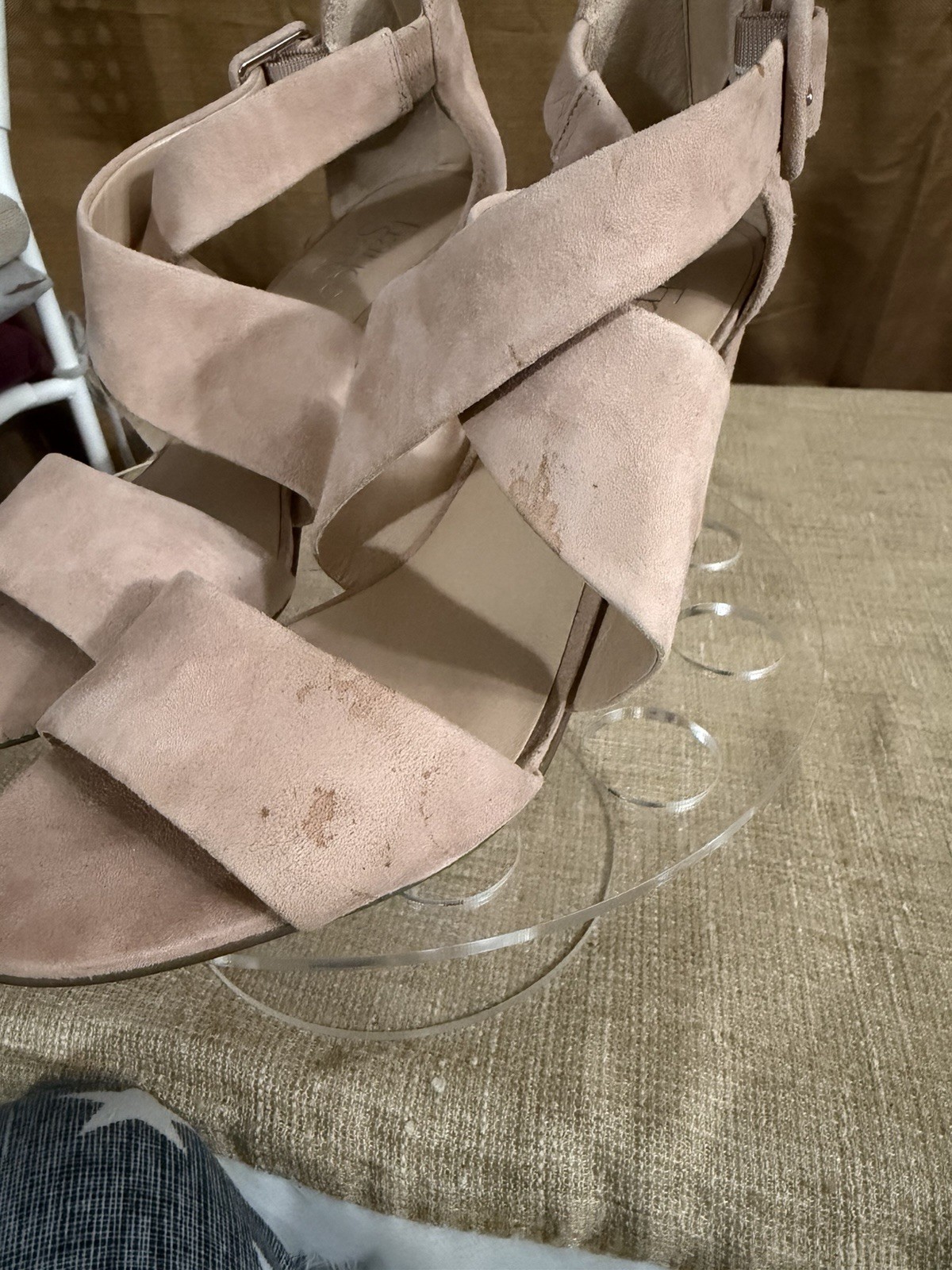 Franco Sarto Beige Leather Strappy Block Heel Sandals Women’s 7.5M Ankle Strap