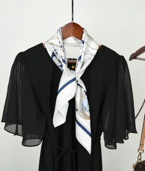 Women’s Square Scarf 27.5 in (70 Anchor & Sailboat (White / Navy Blue / Gold)