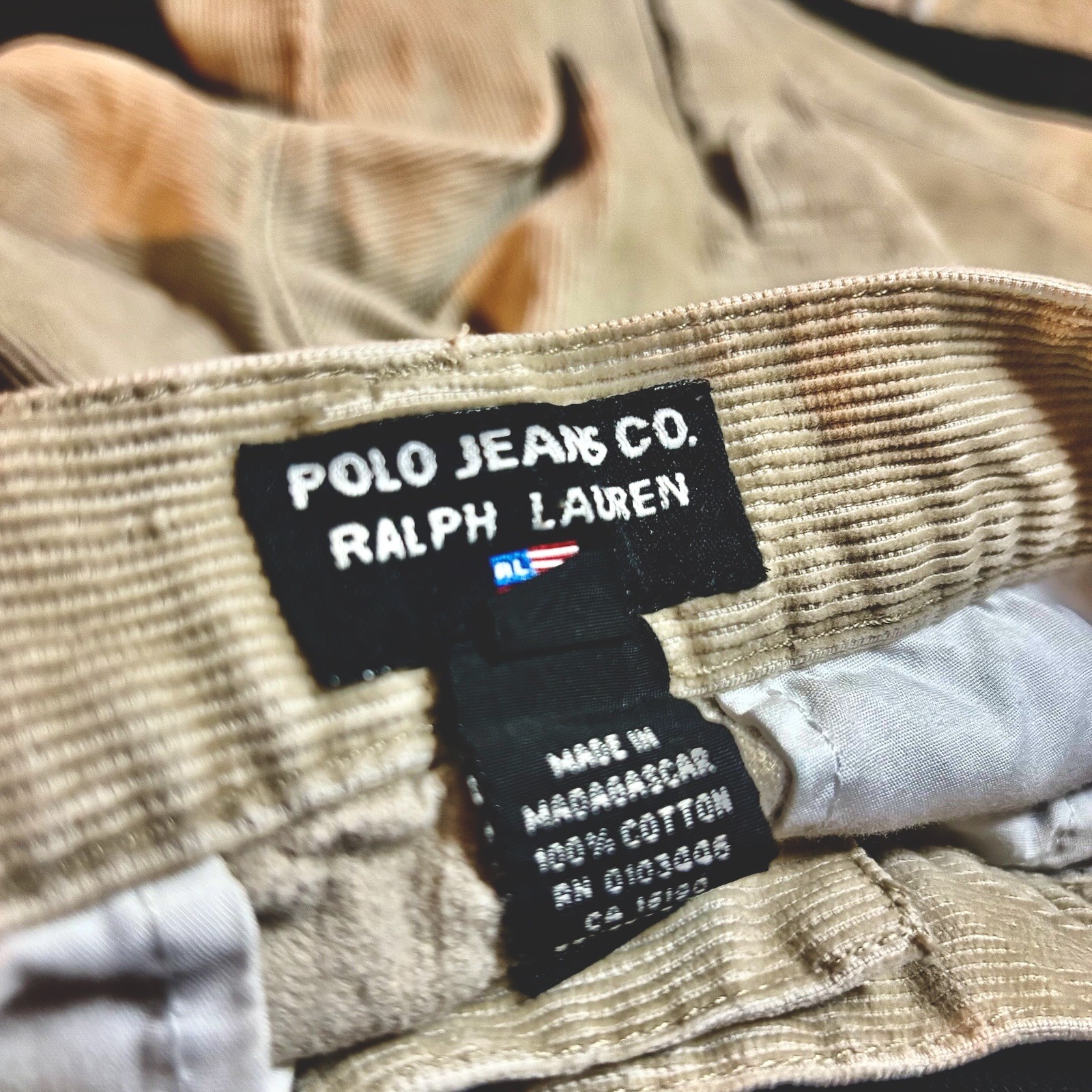 Vintage Y2K Polo Ralph Lauren Corduroy Utility Cargo Pants In Tan/Khaki.