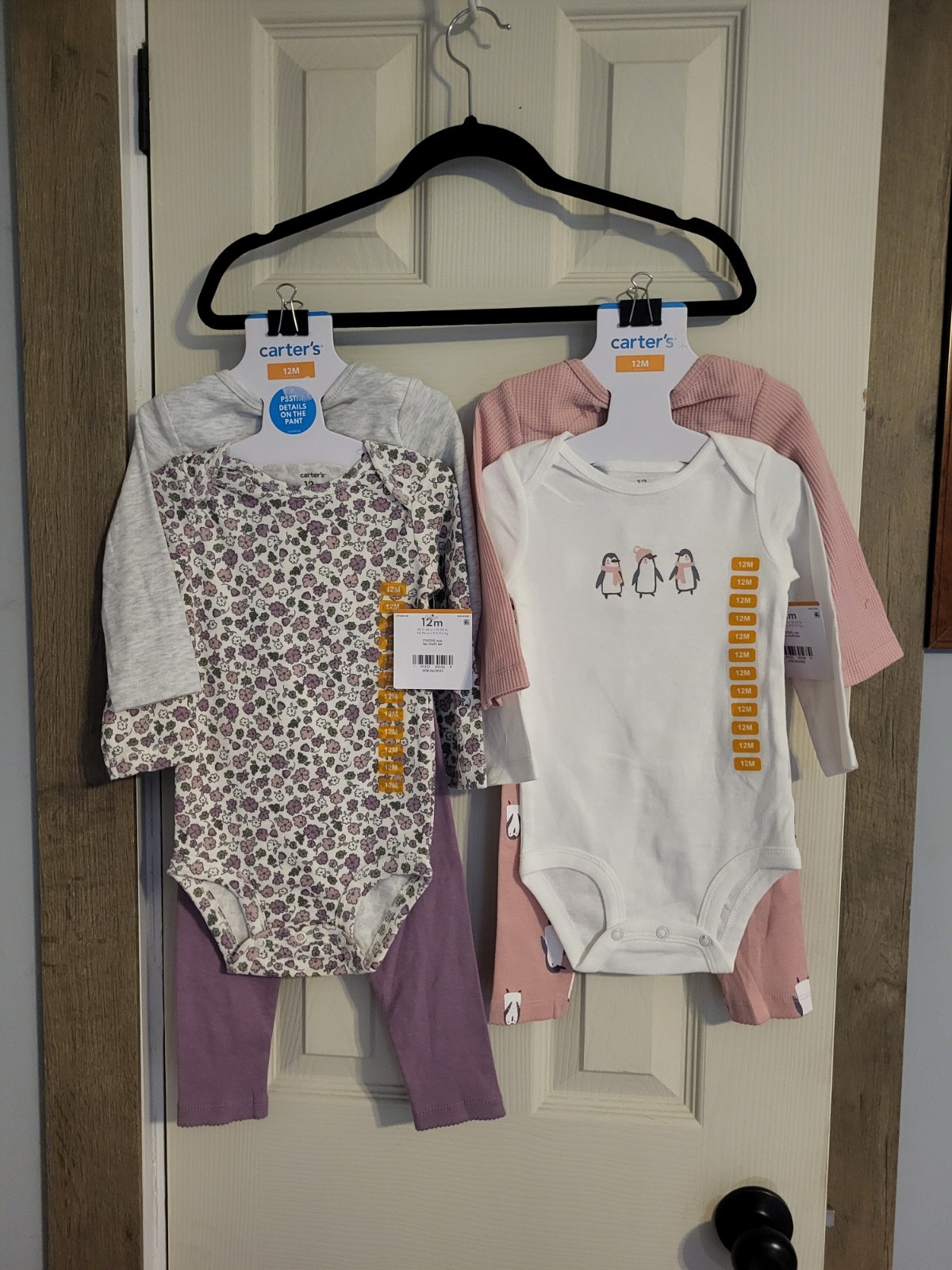 Lot 2 Carters Brand 3 Peice Outfit Set. Size 12 Mo Pengiuns & Floral As Pictured