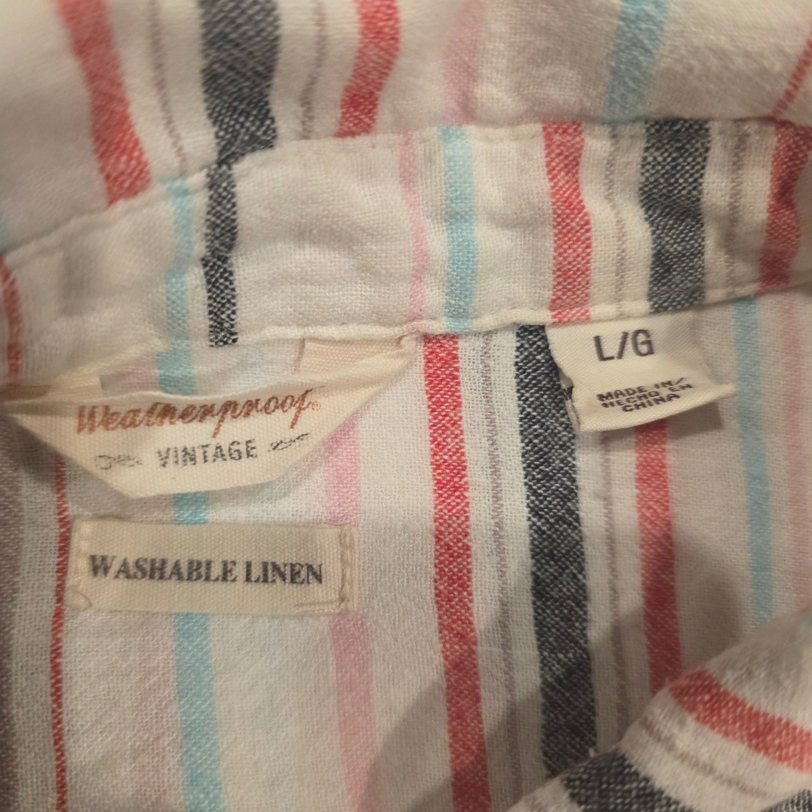 Lagenlook Weatherproof Wmns Large Linen Blnd Stripd Tie Front Shirt Multi-Color