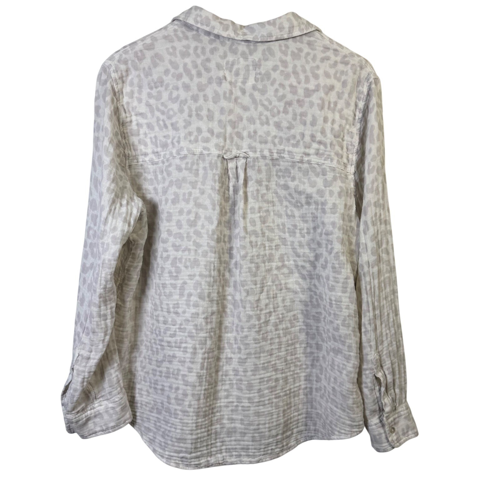 Rails Womens Shirt Large White Grey Cheetah Print Button Down Long Sleeve Gauzy