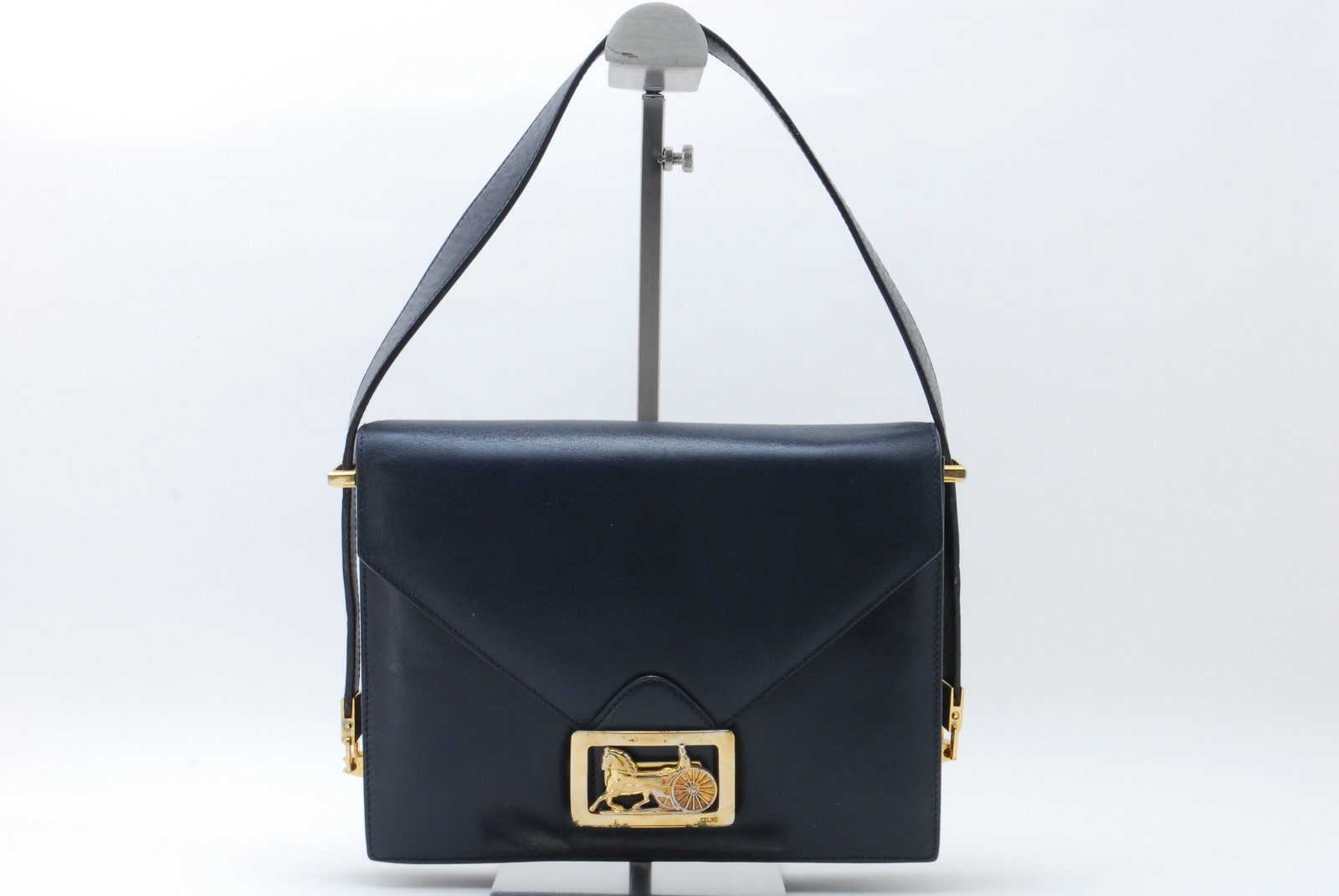 CELINE Horse Carriage Leather Hand Bag Navy
