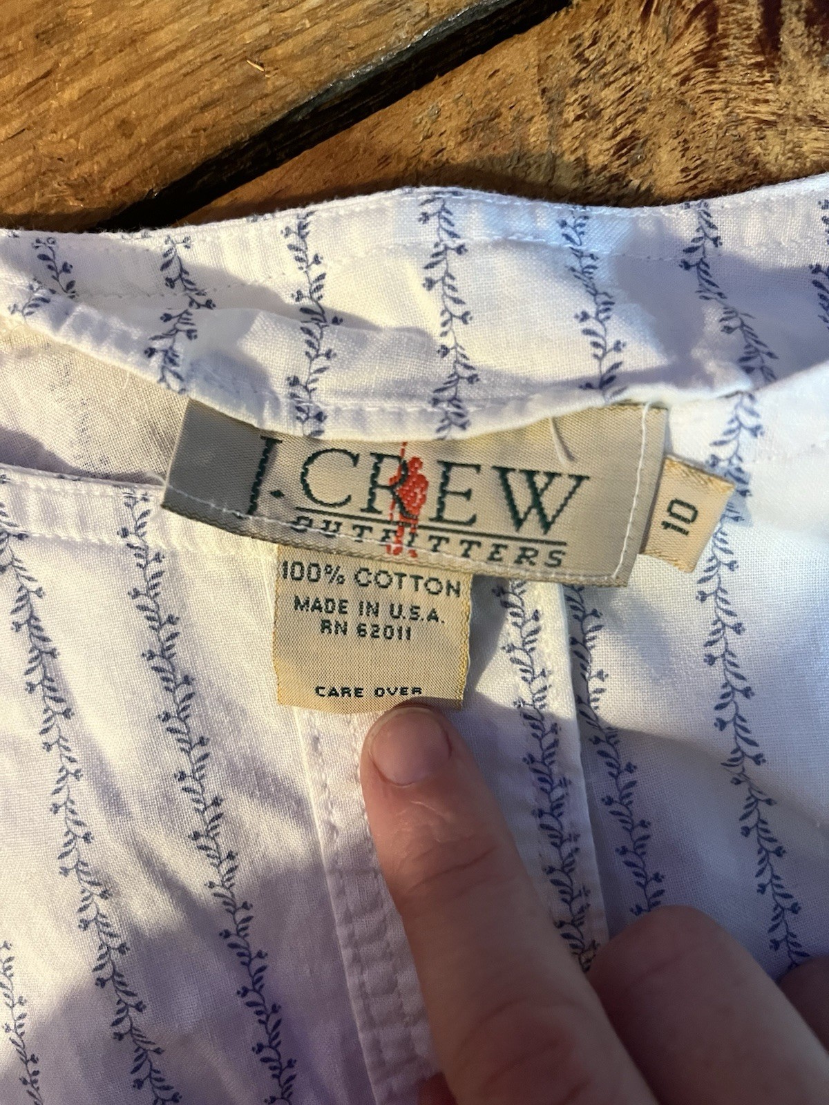 Vintage J.Crew 100% Cotton Blue & White Floral Stripe Button Front Midi Dress–10