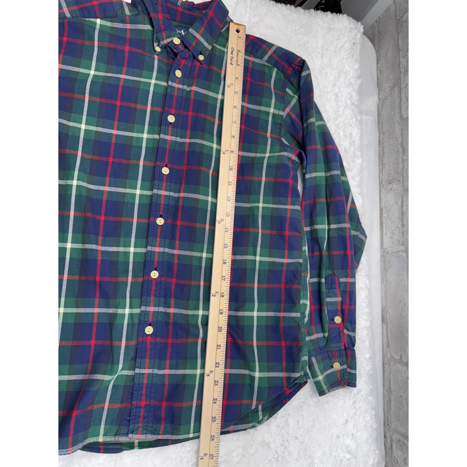 Ralph Lauren Plaid Button Down Shirt Boys Large 14-16 Embroidered Pony On Pocket