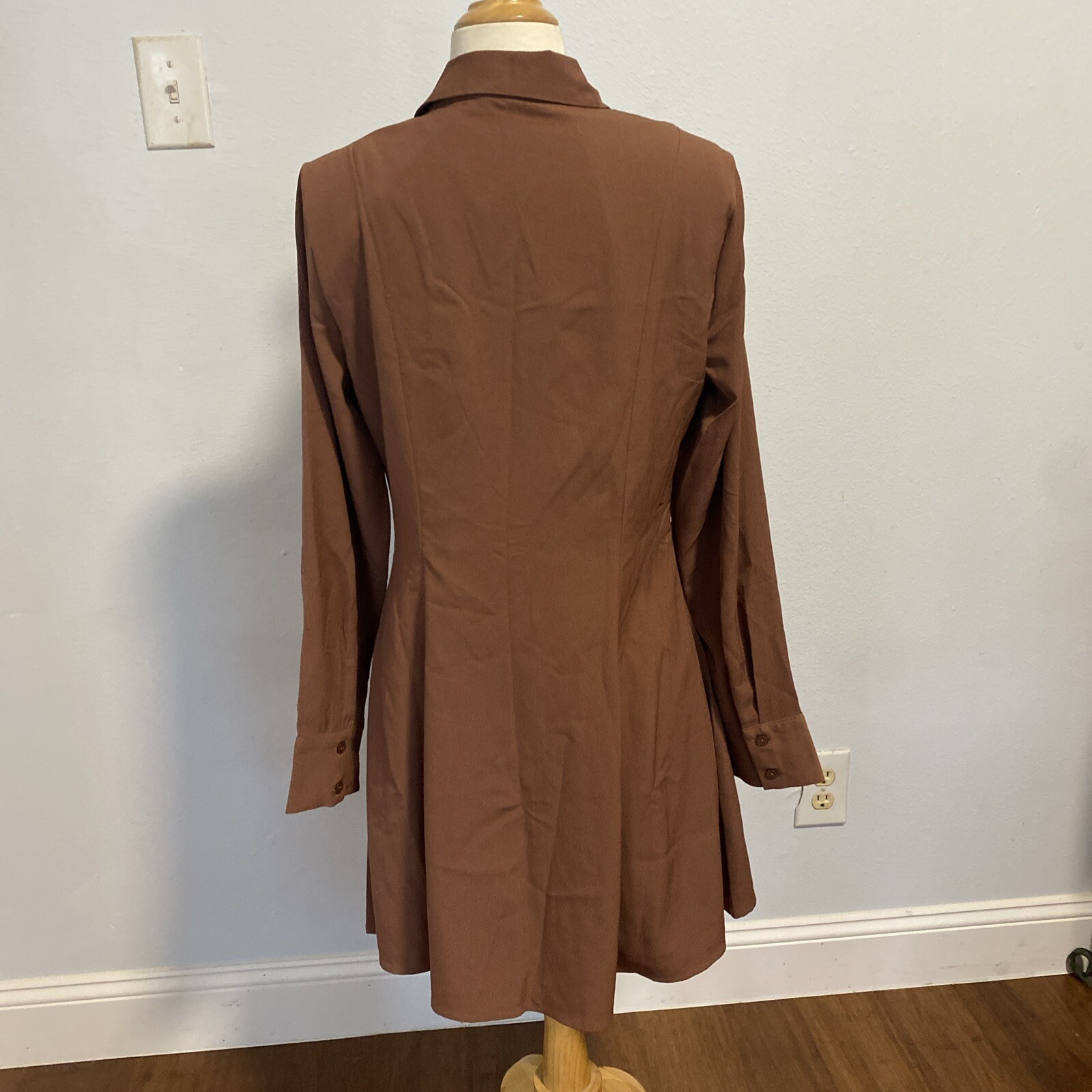 Abercrombie Fitch Mini Dress M Brown Poplin Trapeze Shirt Fit Flare Minimalist