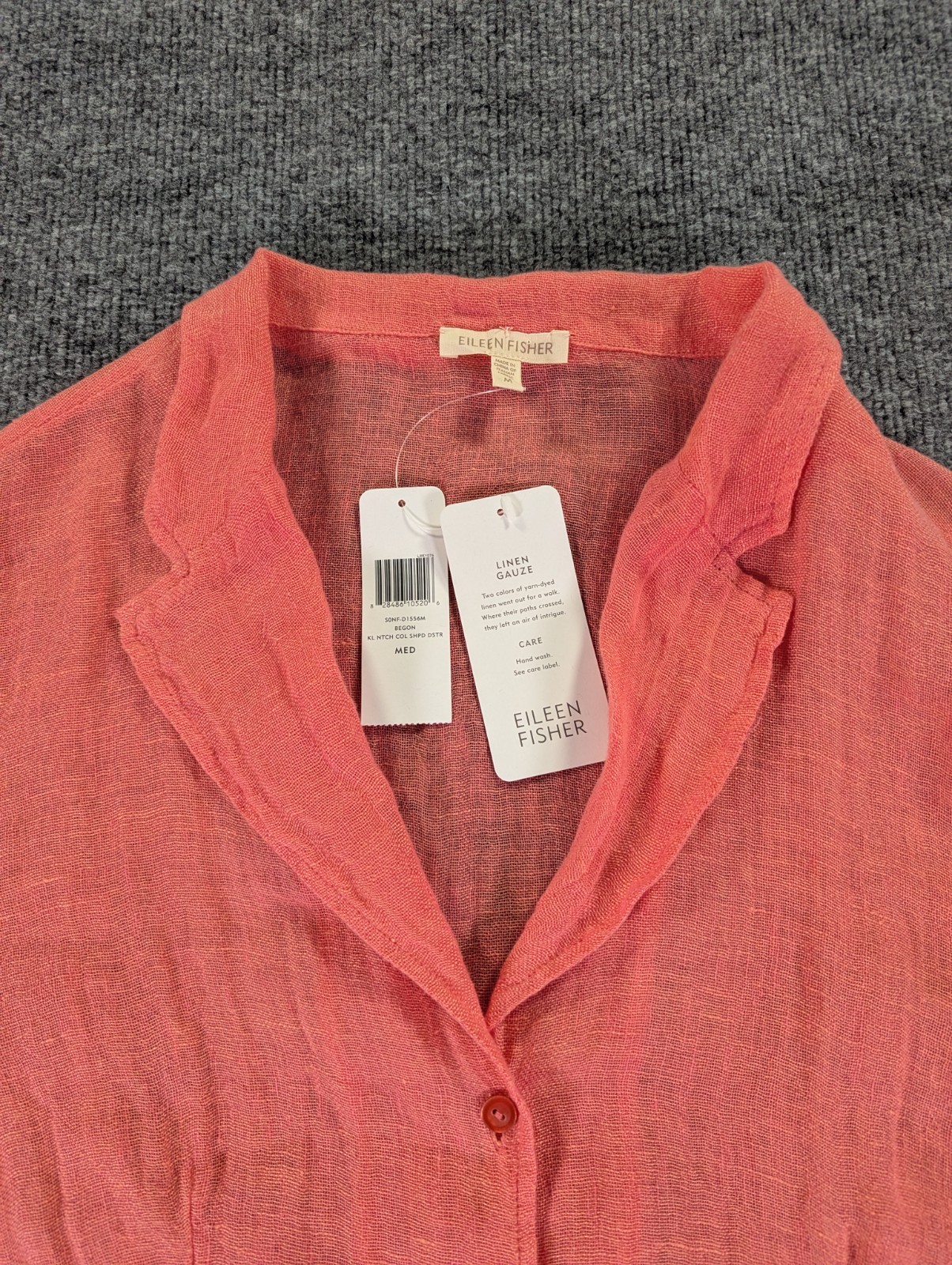 NEW! Eileen Fisher Linen Gauze Duster/Dresse Knee Length Women’s Sz Med Begonia