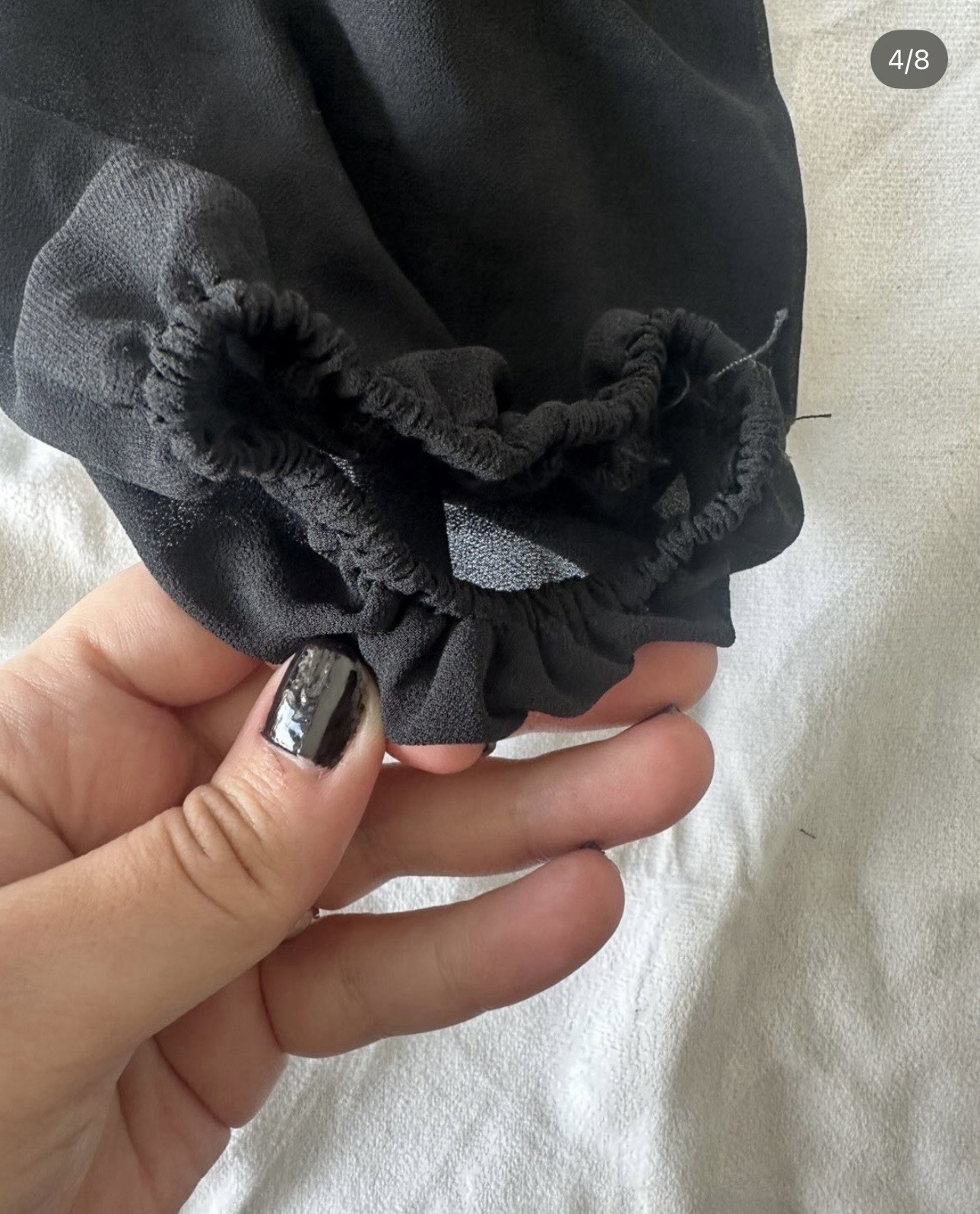 Black Square Neck Ruched Tie Front Puff Sleeve Crop Top M