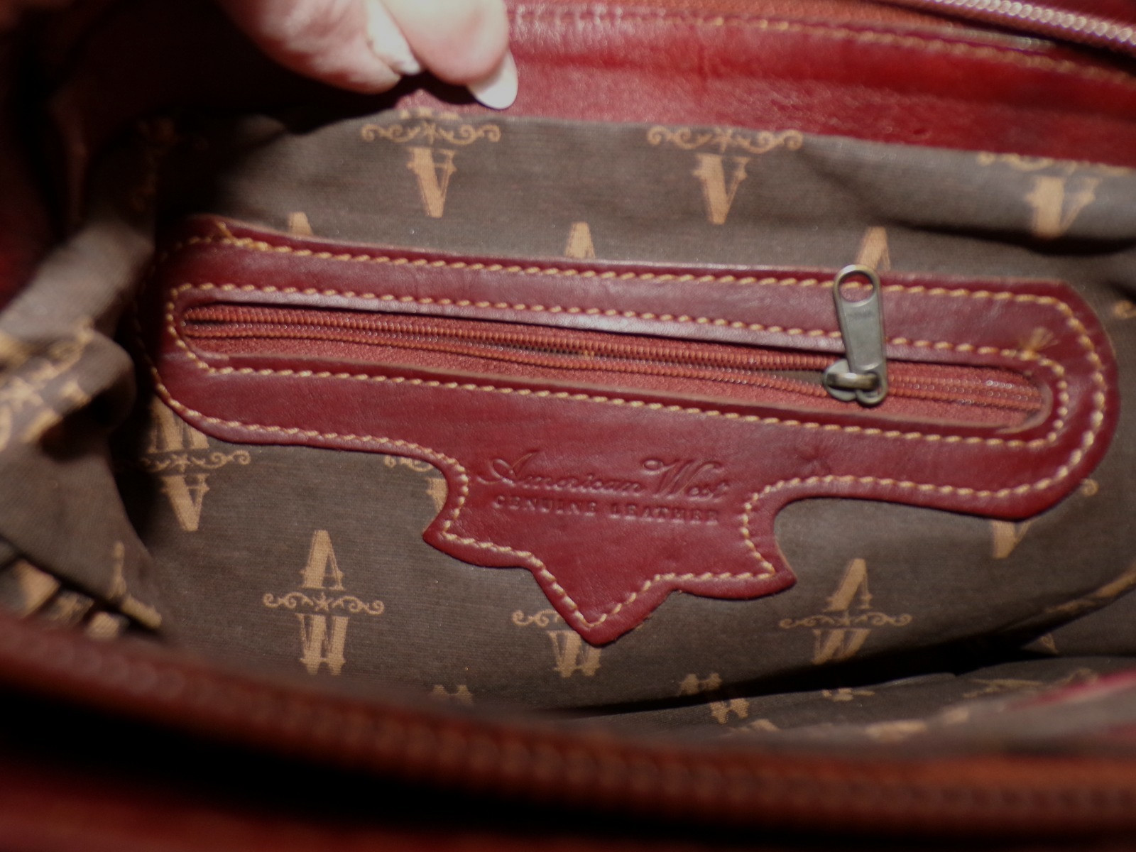 American West Hand Tooled Design Leather Handbag, Deep Red