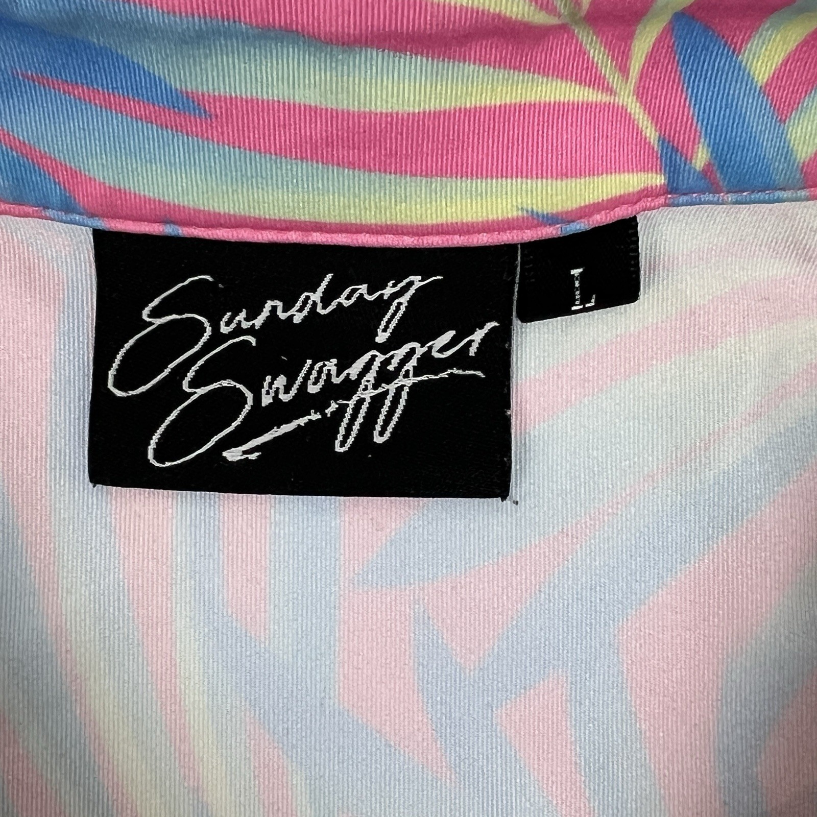 Sunday Swagger Maldives Men’s L Polo Shirt Palm Leaf Tropical Performance Neon