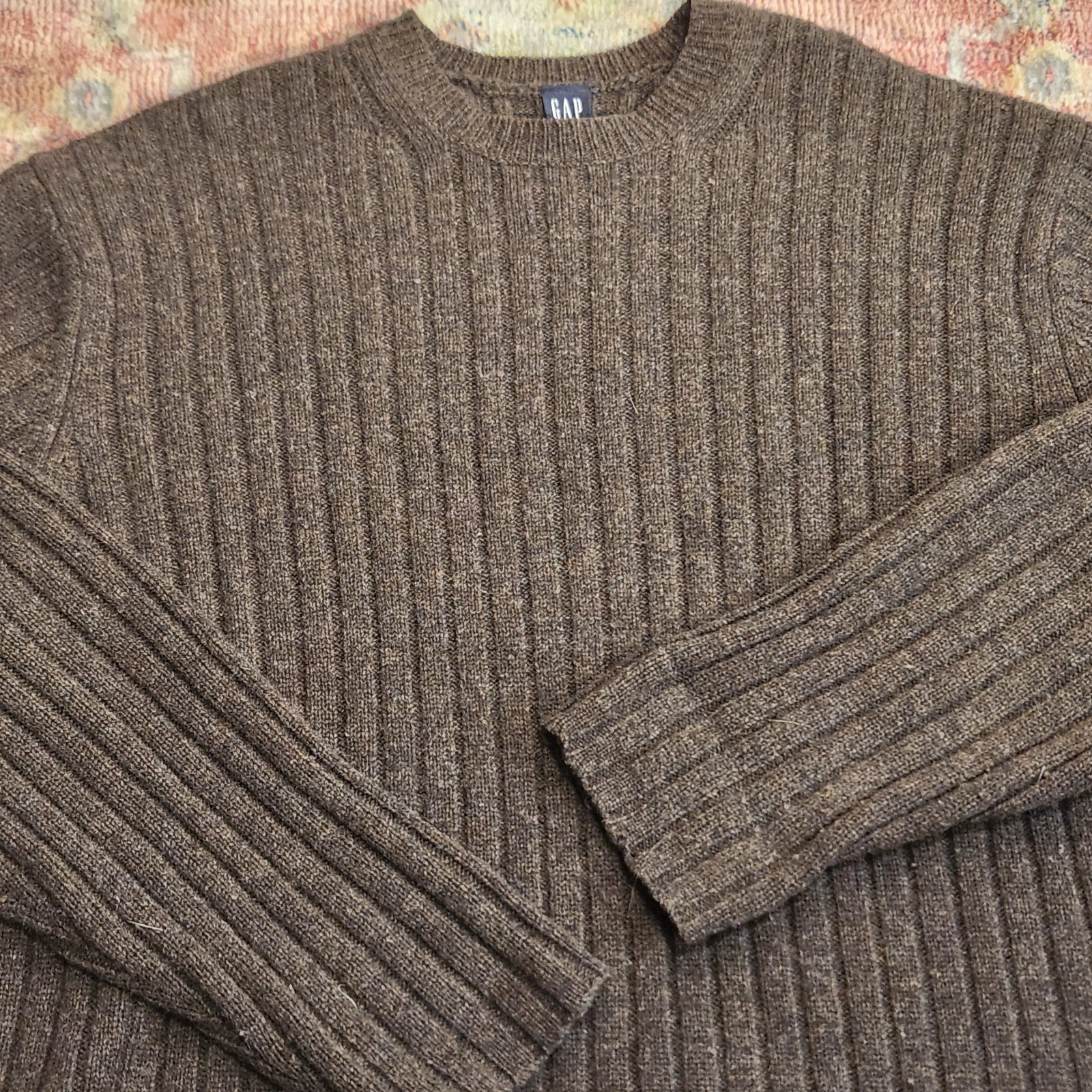Vintage 90s Gap 100% Lambswool Knit Sweater Brown Men Sz XXL Quiet Luxury