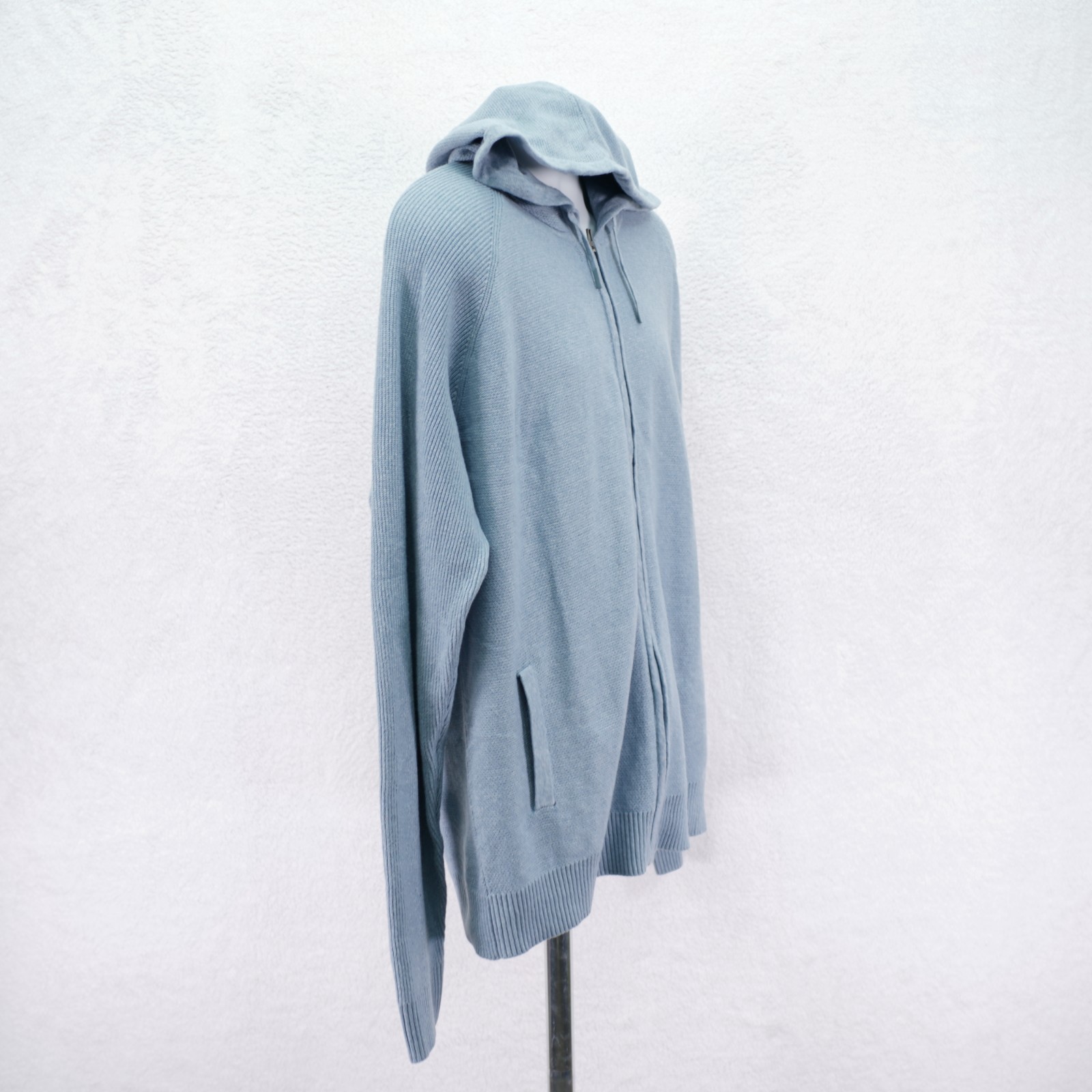 Modern Ambition Men’s Blue Knit Full Zip Hooded Sweater XL Pockets