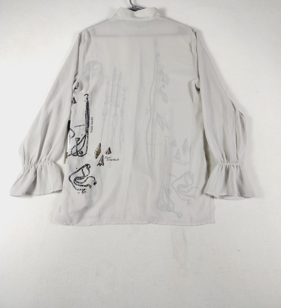 Double D Ranch Shirt Womens Medium Grey Whisper Western Arrow Print Blouse Sheer