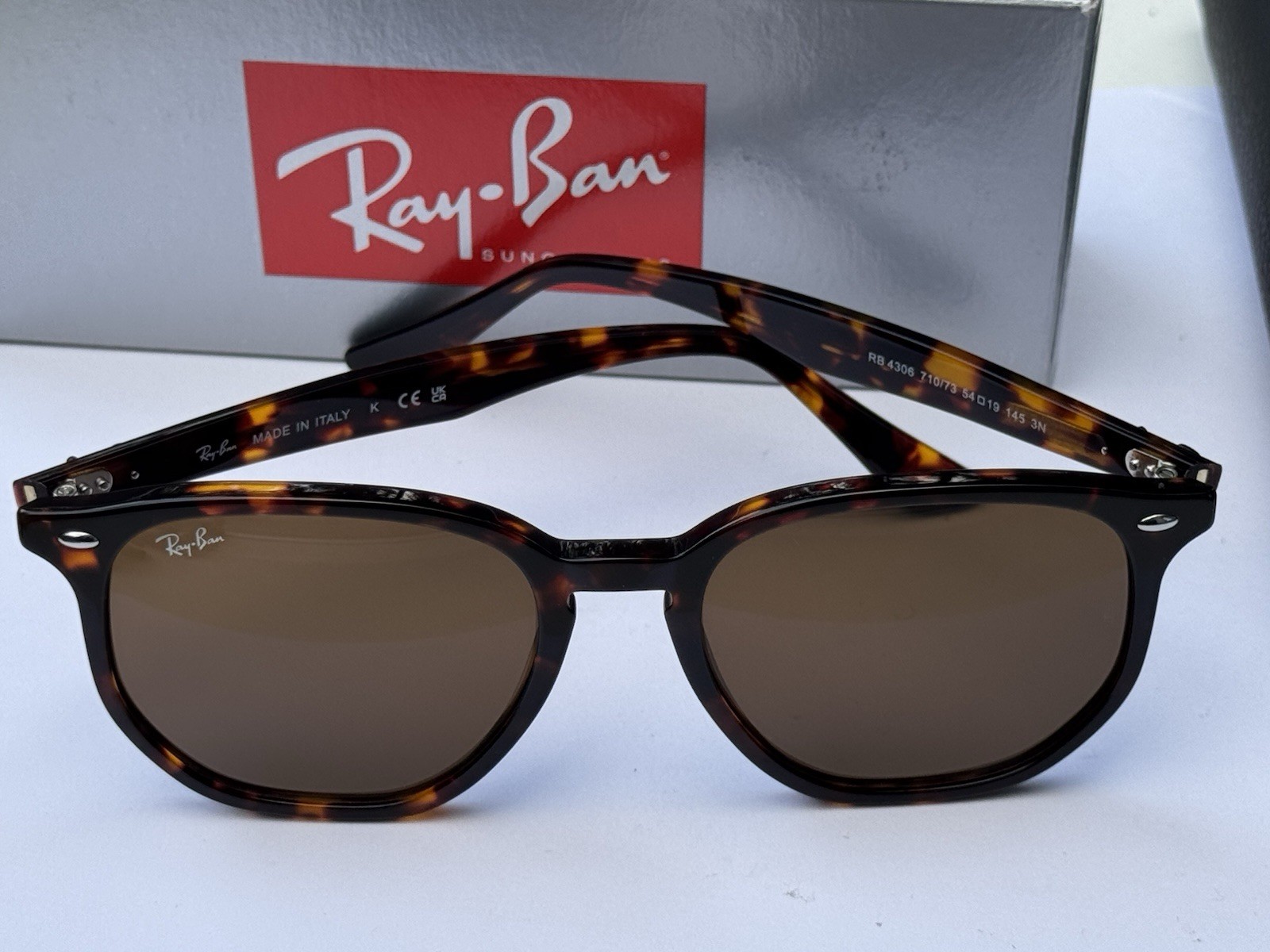 NEW Ray-Ban RB4306 710/73 Polished Light Havana/B-15 Brown Sunglasses 54mm