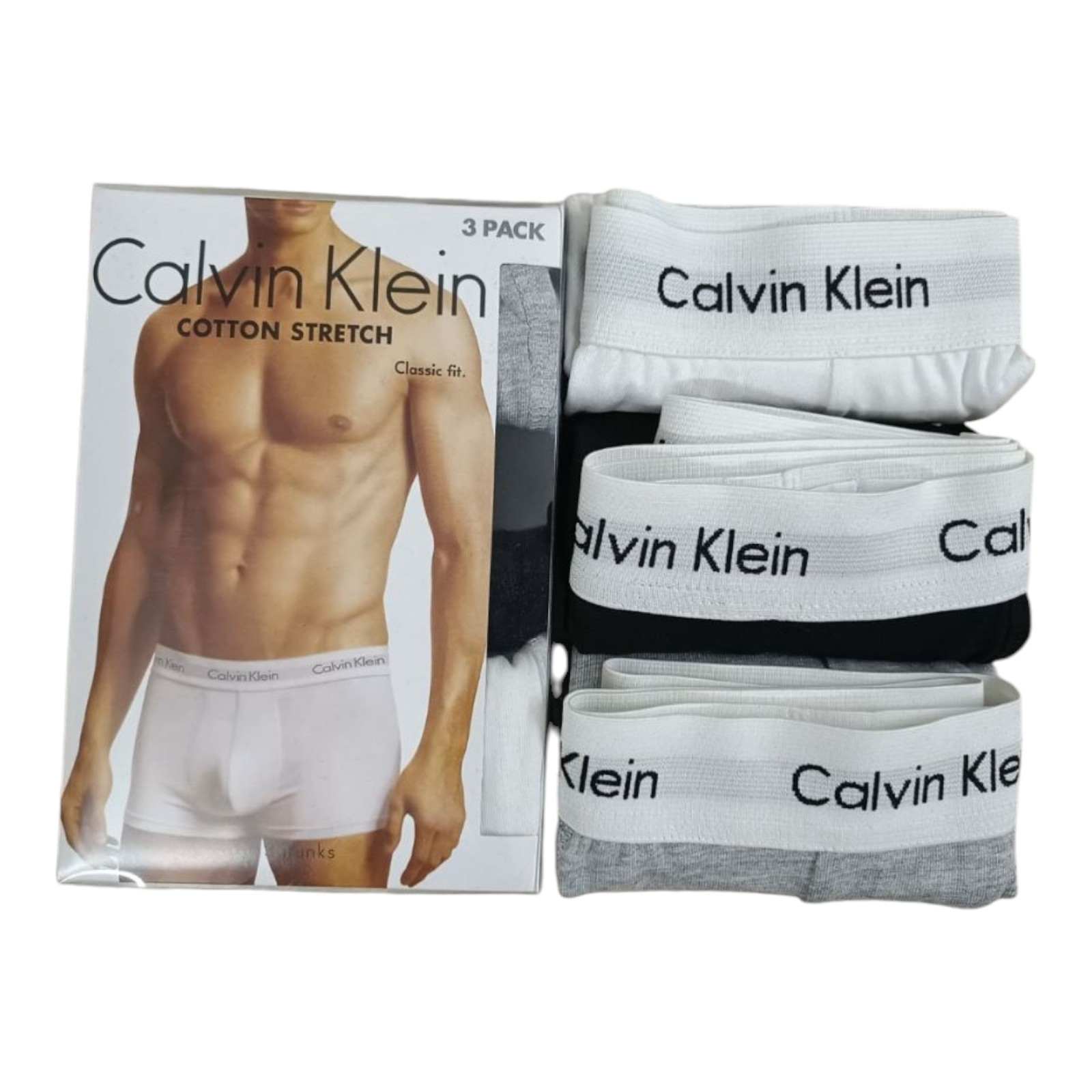 Calvin Klein Men’s Boxer Trunks 3-Pack Underwear Cotton Stretch Black Gray White